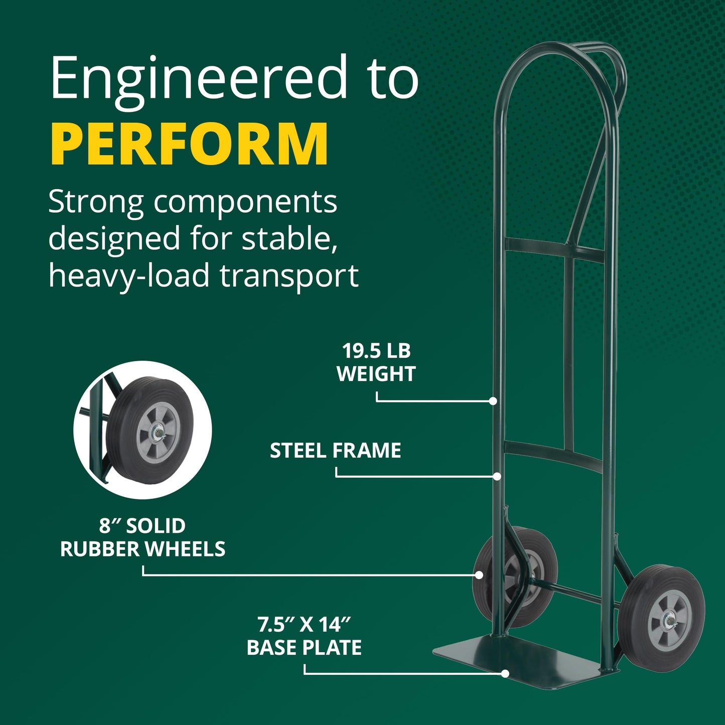 Harper Trucks BKB85 600 lb Capacity Steel P-Handle Hand Truck Dolly with 8-Inch Solid Rubber Wheels, Heavy-Duty Cart for Moving Boxes, Garage, Landscaping & Delivery Tasks