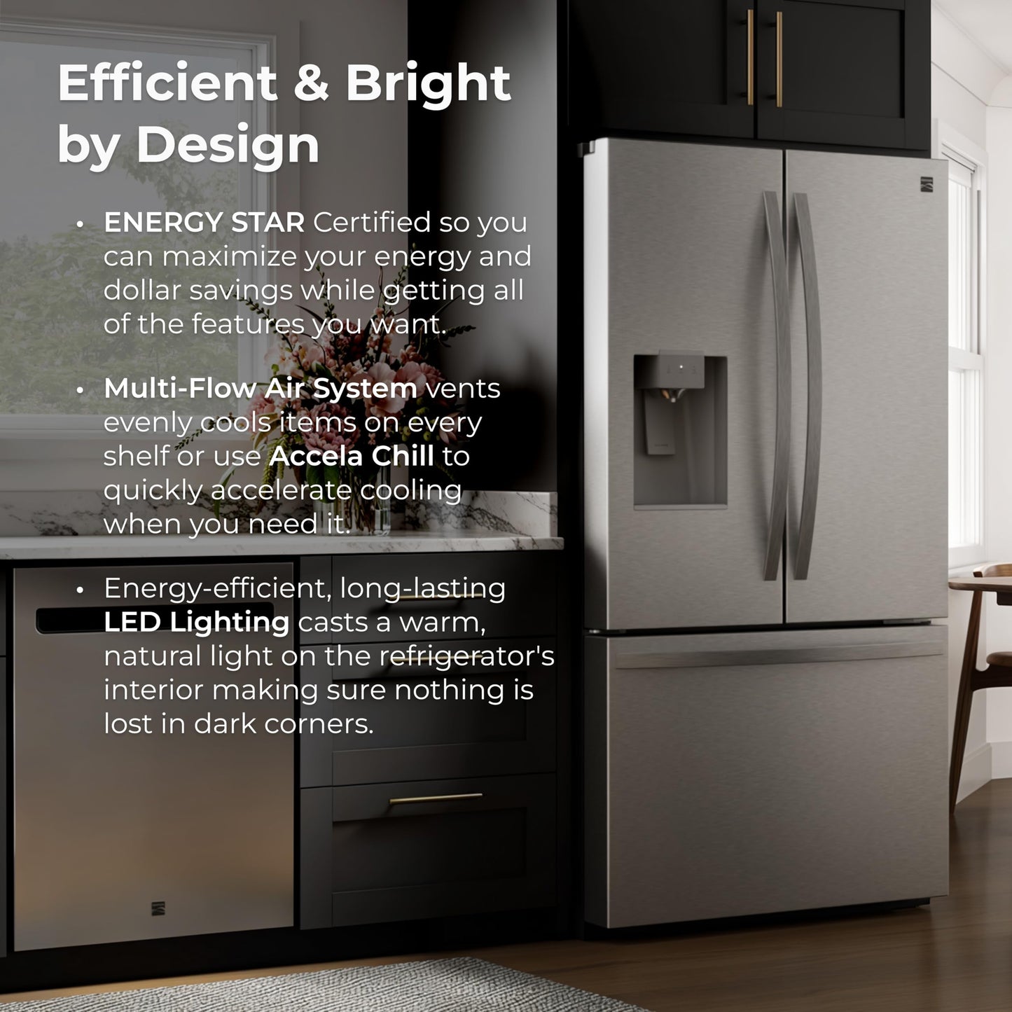 Kenmore 36" French Door Refrigerator with Freezer - Accela Chill, Adjustable Shelving, Dual Evaporator, ENERGY STAR Certified, 28.6 cu. ft. Capacity - Fingerprint Resistant Stainless Steel