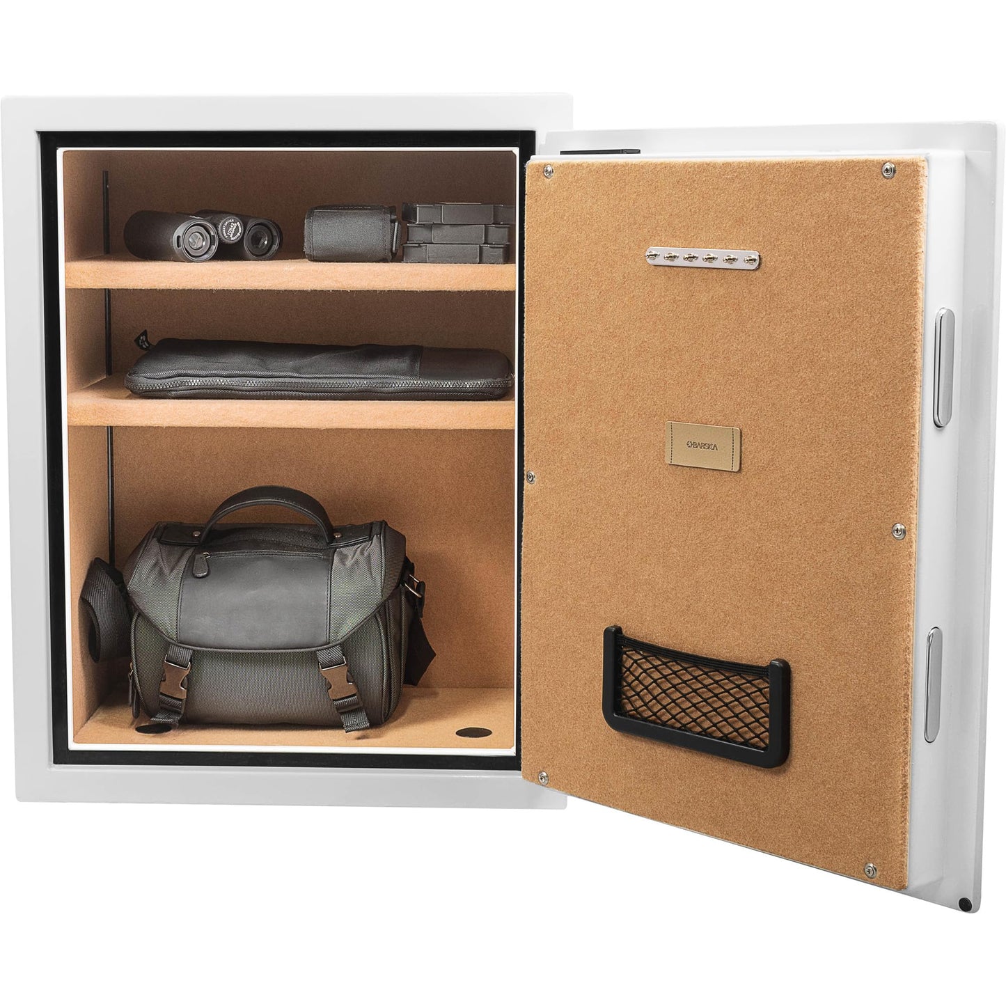 Barska 4.48 Cu. Ft. Biometric Fireproof Safe – White Fingerprint Security Safe 100-User Memory, Fire Rating 30 Min @ 1200°F, Steel Locking Bolts, Key Hooks & Carpeted Interior Fire Safe Jewelry