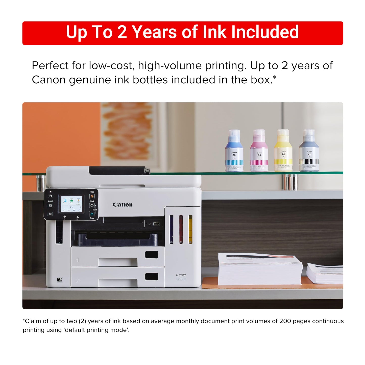 Canon Megatank GX7120 Wireless All-in-One Printer, Print, Copy, Scan and Fax with 2.7" LCD Touch Screen and Auto Document Feeder, White