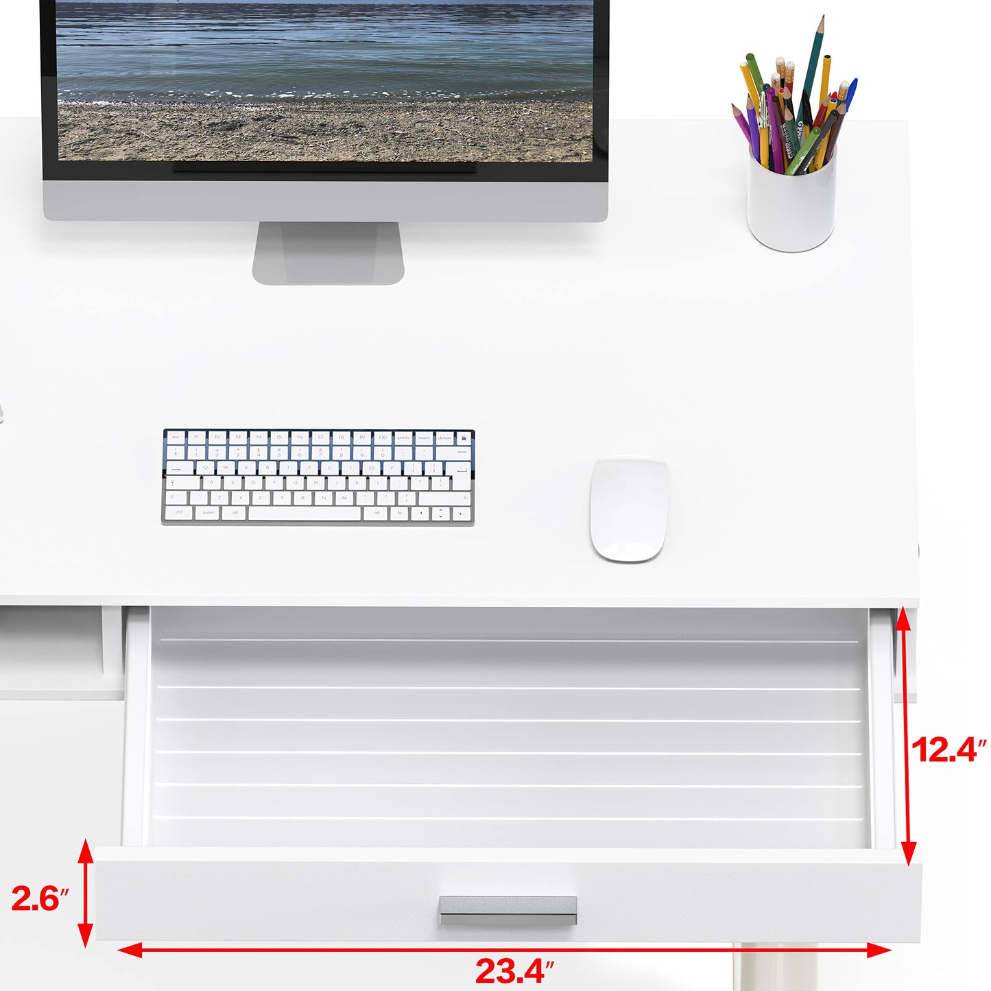 SHW 40-Inch Height Adjustable Claire Electric Standing Desk with Drawer, White