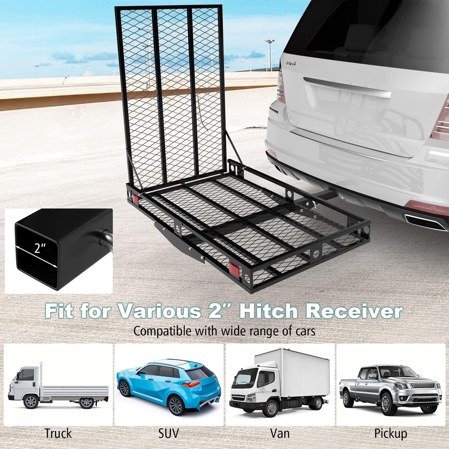 ERGOMASTER Hitch Cargo Carrier with Ramp, 49 '' x 28'' Folding Hitch Mount Mobility Scooter Wheelchair Carrier (Fully Foldable)