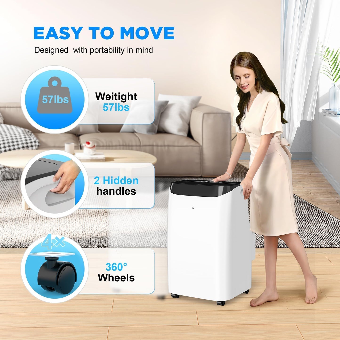 12000 BTU Portable Air Conditioners, Cools Up to 500 Sq.Ft, Free standing AC Unit, Cooling, Dehumidifier, Fan, Sleep Mode, Remote Control & Installation Kit, White