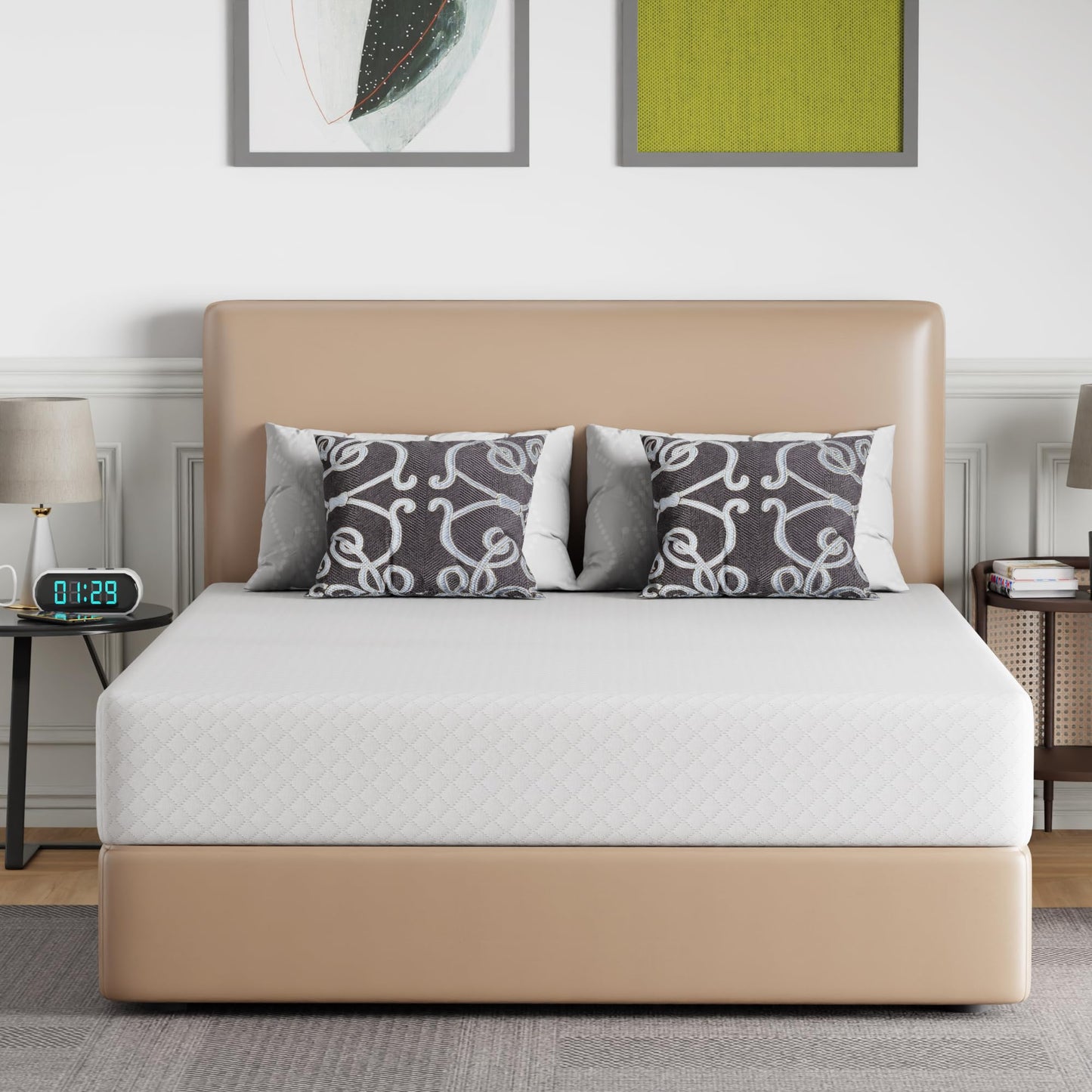 FDW | 10 Inch Queen Mattress | Medium Firm | Gel Memory Foam Mattress | White | Bed in a Box, CertiPUR-US Certified | Pressure Relief, Cooling Ventilated Foam | Washable Removable Cover