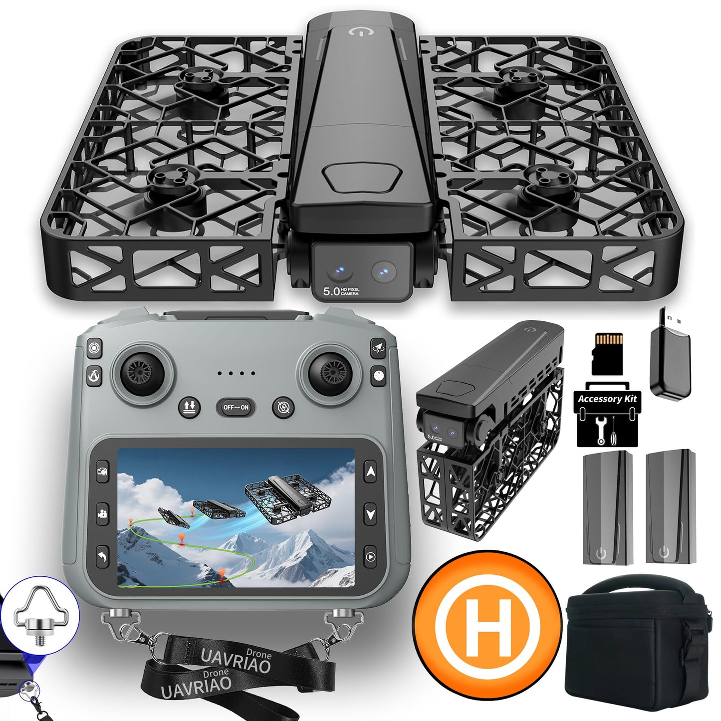 UAVRIAO Folding Selfie Drone with 2K HD Camera Gesture Control & Auto Follow Me Quadcopter Waypoint Flight, Stunt Mode, 360° Protection, One-Key Operation，For Adults Gesture Control