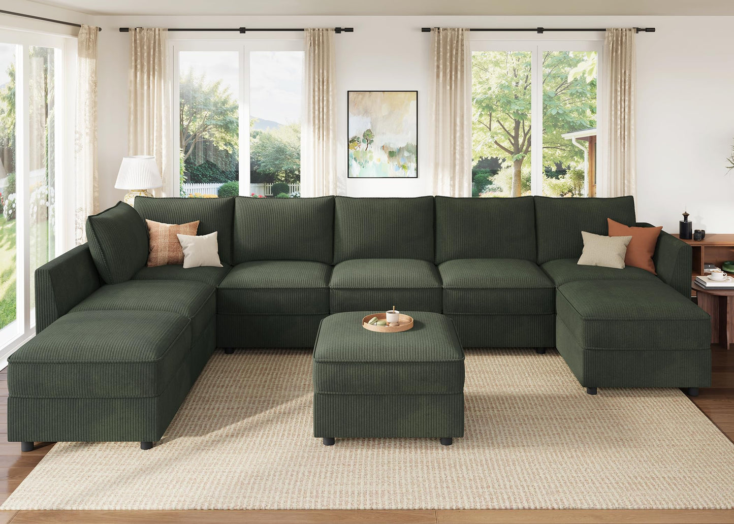 HONBAY Modular Sectional Sofa with Storage, U Shaped Couch Modular Convertible Sectional Couches for Living Room - Green