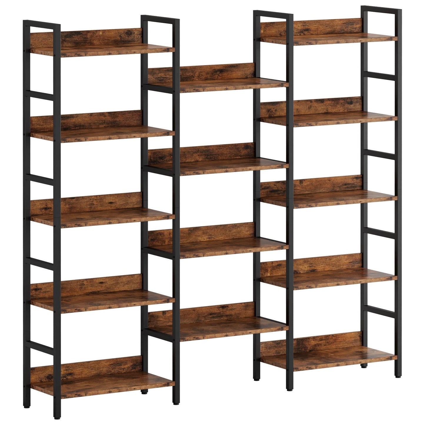 IRONCK Bookshelf, Bookshelves and Bookcases, 5 Tiers Bookshelf with Baffles, Large Book Shelf with Metal Shelving, Triple Wide Shelves for Living Room, Home Office
