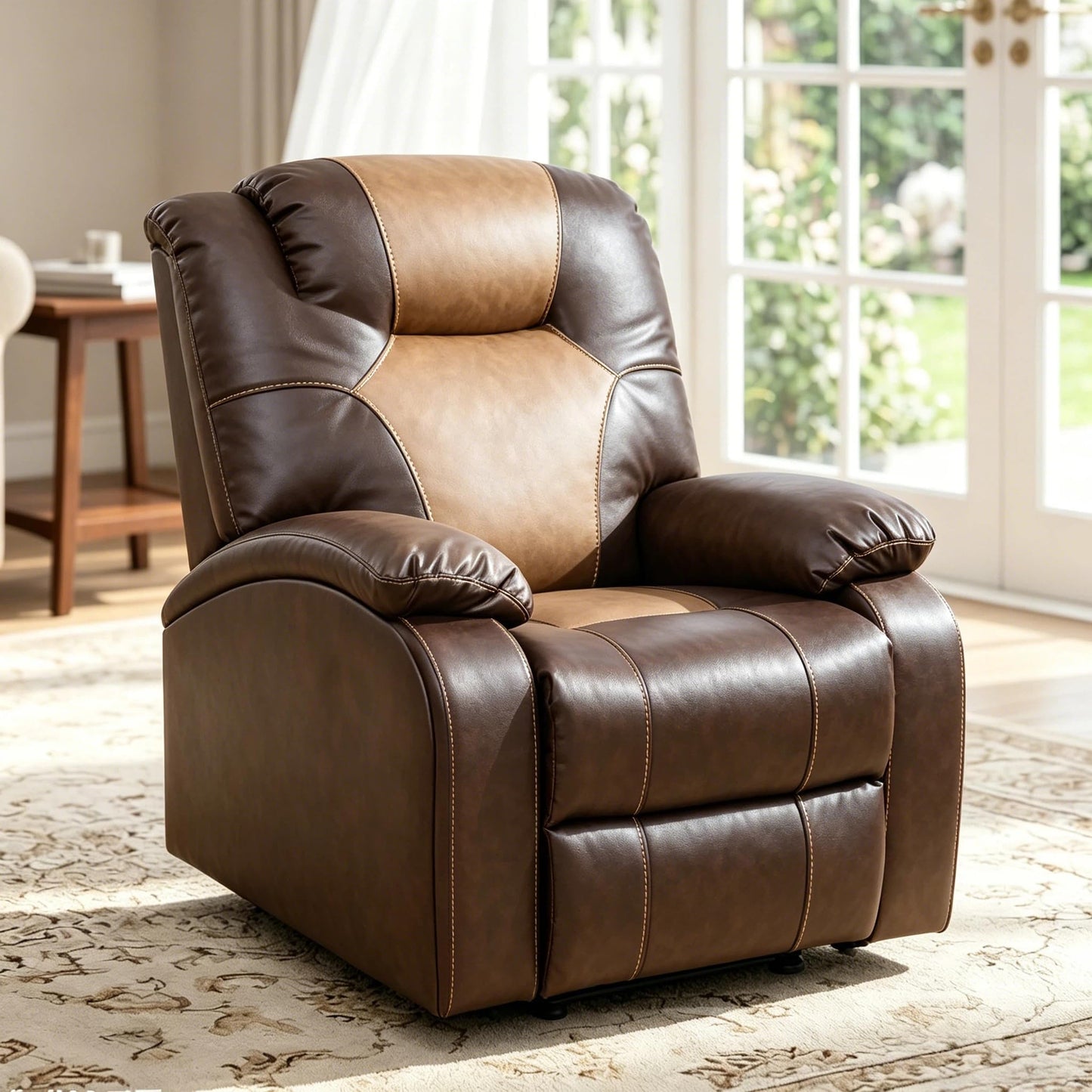 Trygoal Manual Recliner Chair, Nursery Chair, Lazy Boy Recliner Chair for Adults, Living Room Chairs with Overstuffed Arms, Suitable for Home Theater, Living Room, Bedroom, Brown