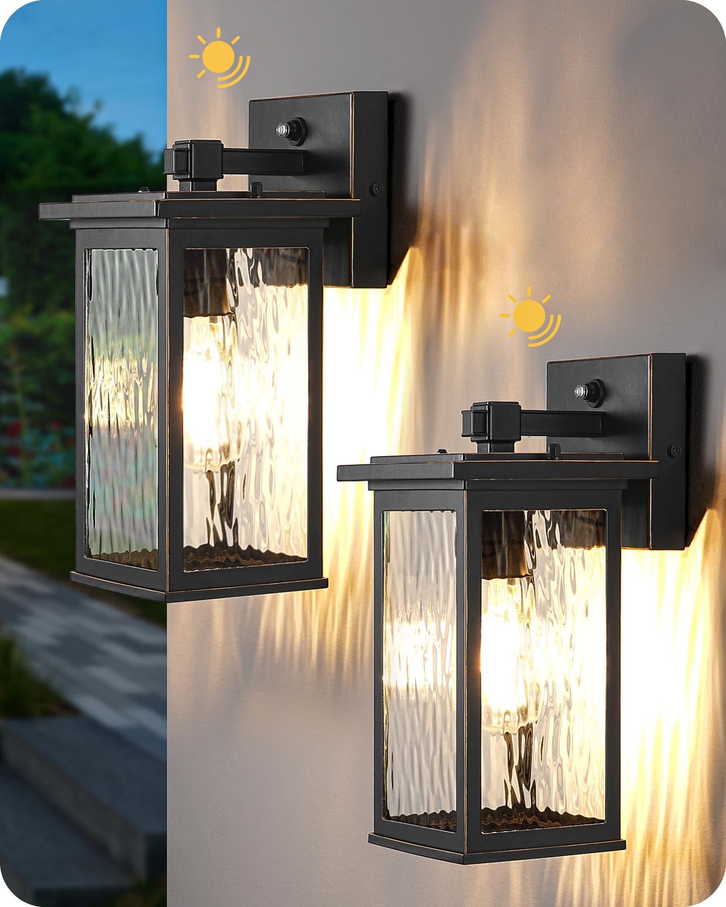 EDISHINE Outdoor Wall Light, Dusk to Dawn Sconce, Aluminum, Black, Model HOWL06S