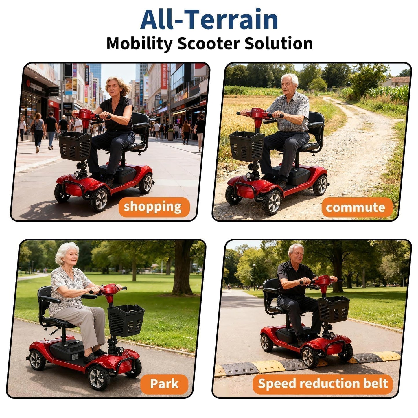 EliteEdge Foldable 4-Wheel Mobility Scooter for Adults & Seniors - 350W Motor, 300LBS Capacity, Up to 20-Mile Range with Removable 20Ah Battery, 3.7 MPH for Indoor & Outdoor Use