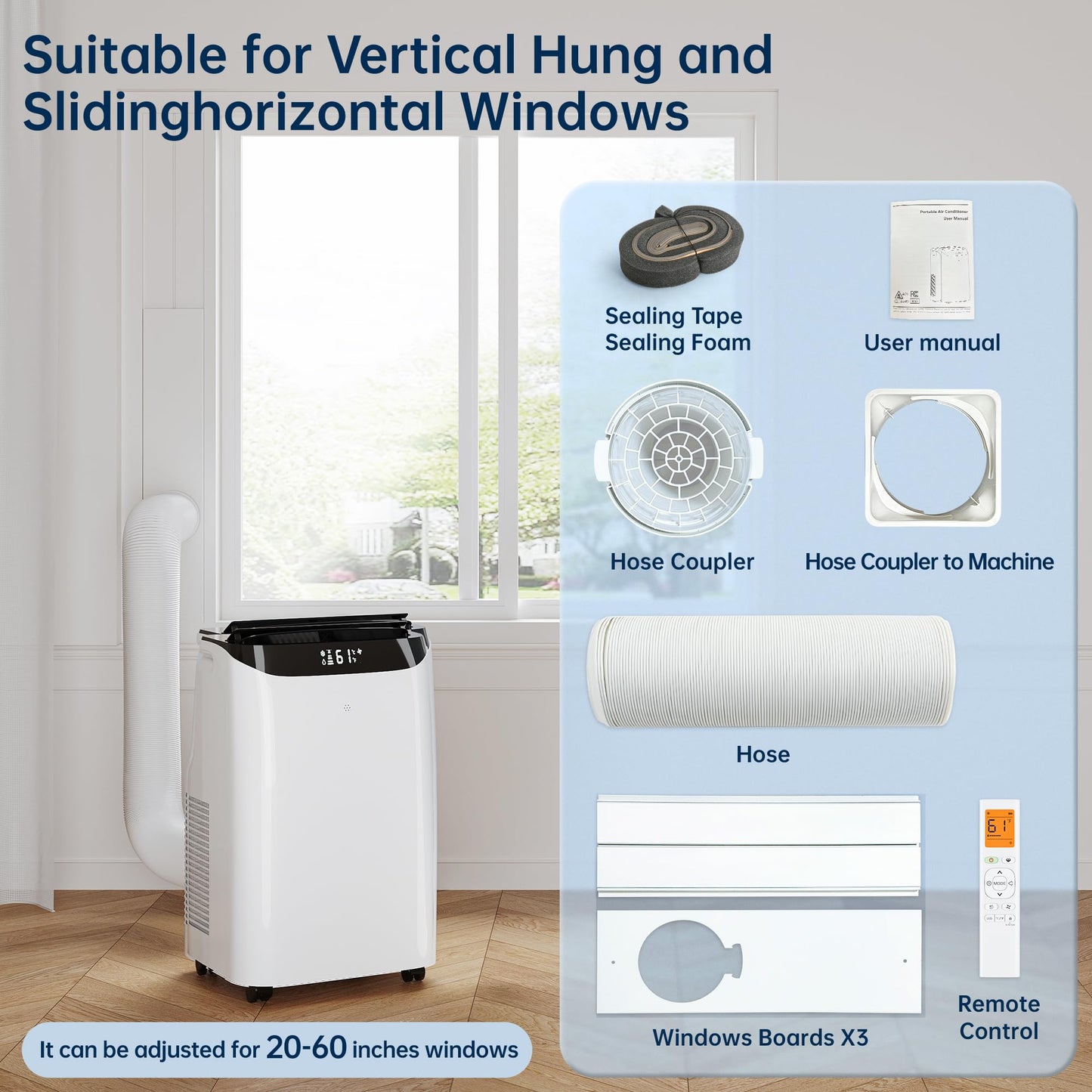 Humhold 12000 BTU Portable Air Conditioners with Remote Control, 3-in-1 Free Standing Cooling AC Unit with Fan & Dehumidifier, Cools Room up to 500 sq.ft, Smart/Sleep Mode,3 Speed,24H Timer,Window Kit