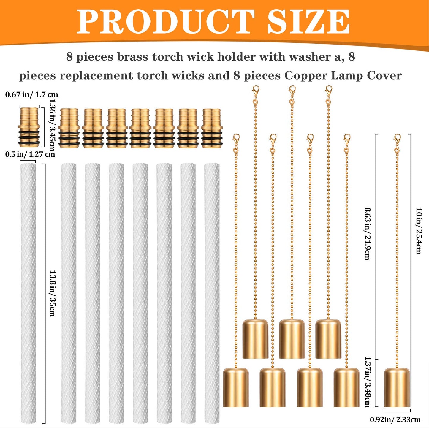 Nuanchu Wine Bottle Torch Kit - 8 Sets, Brass Wick Holders, Fiberglass Wicks, 13.78 Inch Long, Copper Cover for DIY Lamp