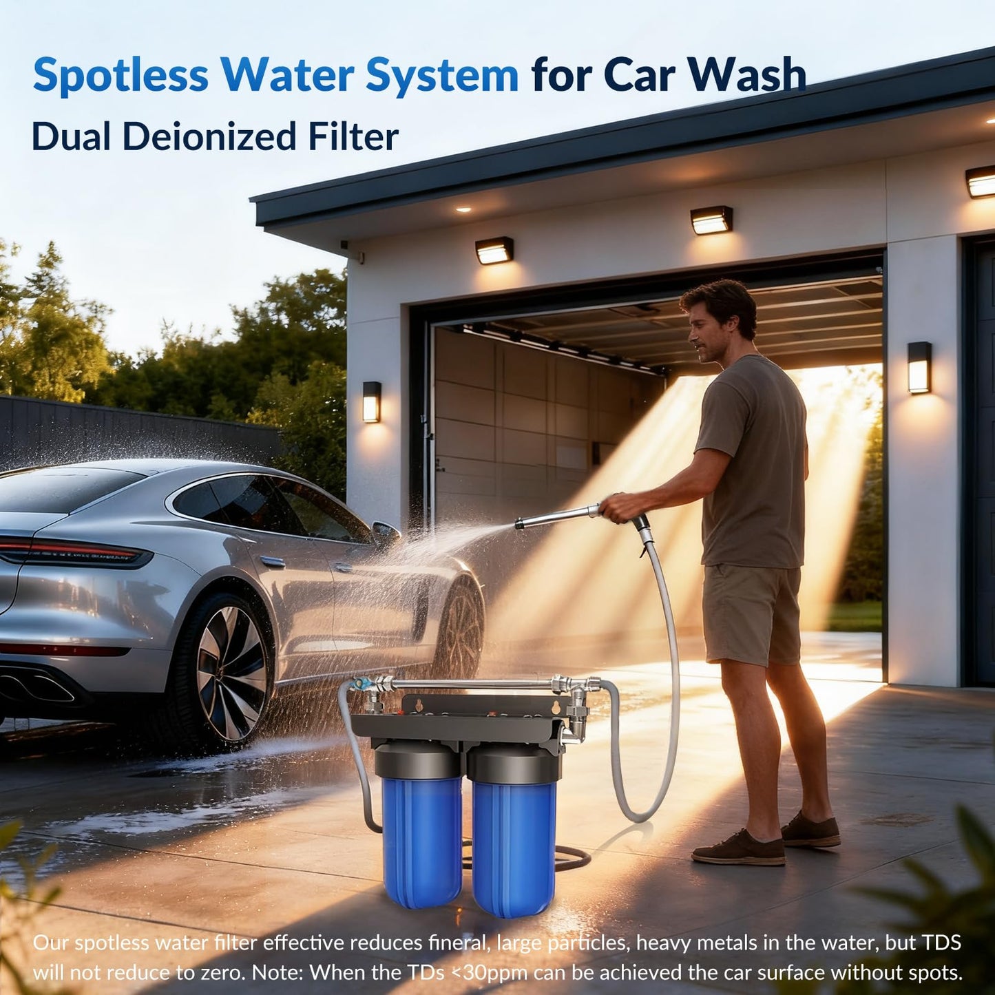 Spotless Water System for Car Wash with Bypass Switch, Deionized Water System for Car Wash with Resin, Spot Free Water Deionizer for Car Washing, Works for Motorcycles, RV, Boats, No Towel Drying ﻿