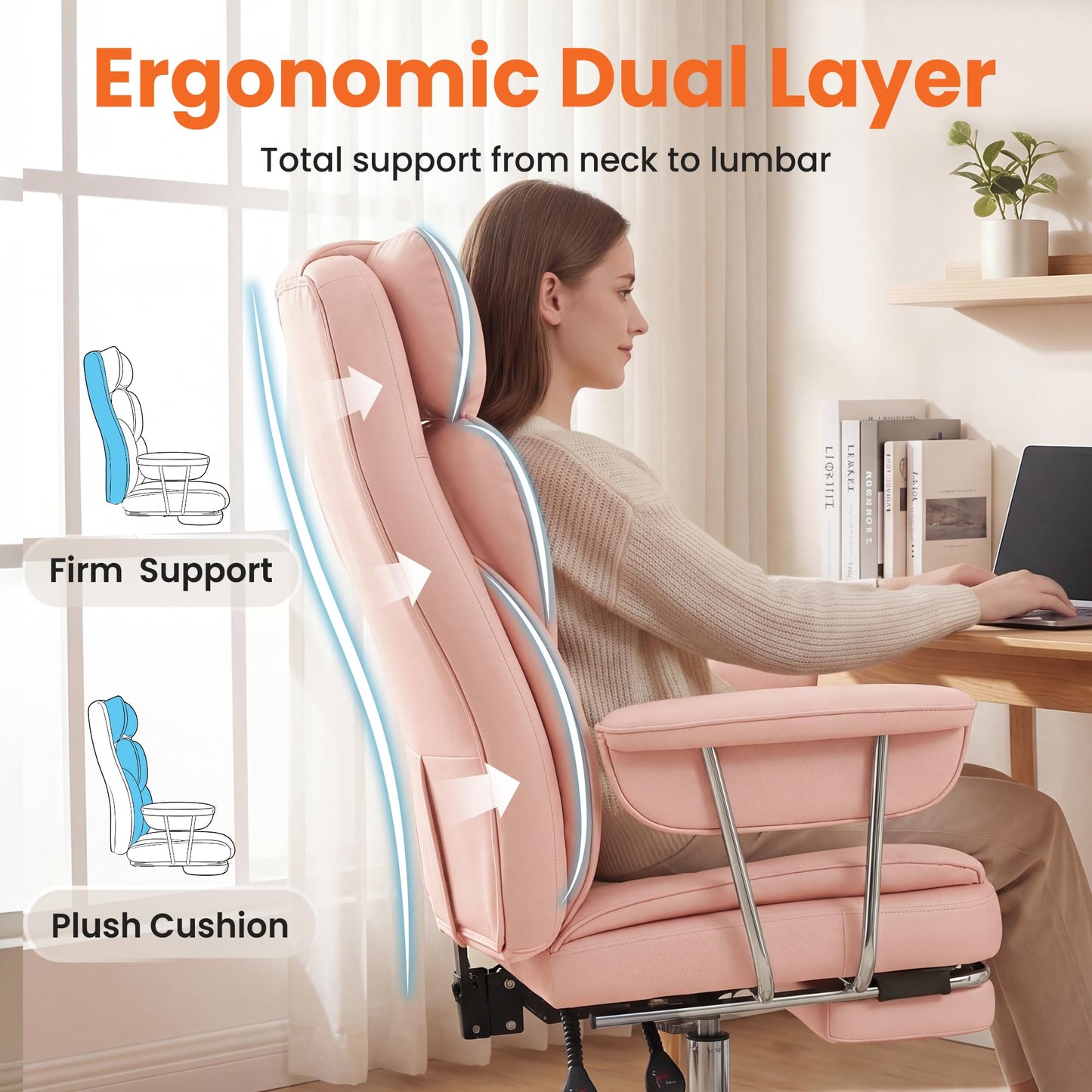 NEO Chair Big and Tall Offie Chair Gaming Computer Chair High Back Heavy Duty Desk Chai with Lumbar Support Adjustable Recliner Footrest Wide Seat Leather Executive Home with Wheels (Leather Pink)