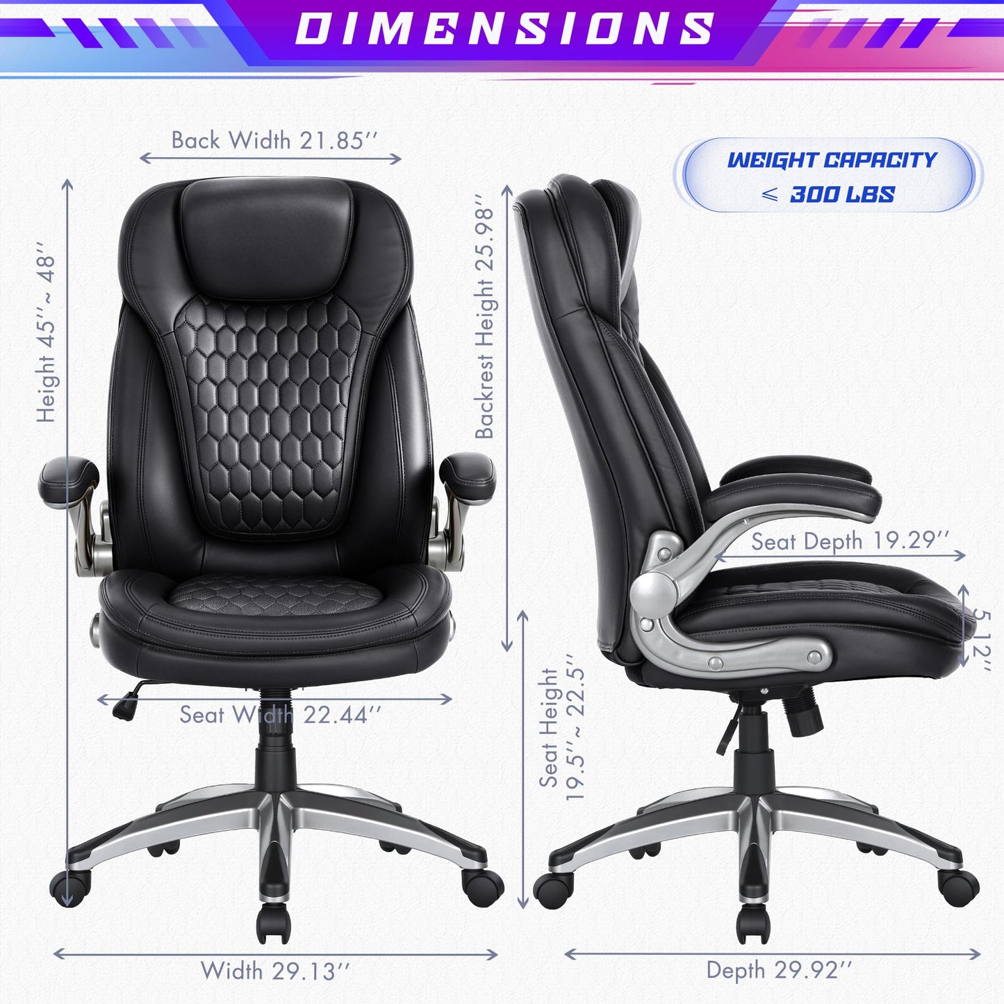 COLAMY Executive Office Chair, Bonded Leather Desk Chair with Flip-Up Arms, Lumbar Support, Ergonomic Tilt & Tension Control for Home Office