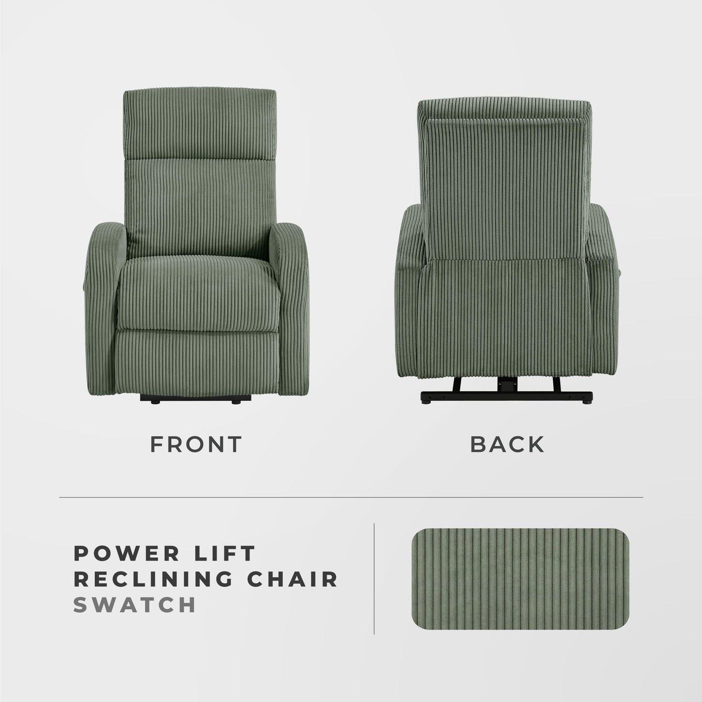 Lexicon Power Lift Recliner Chair for Elderly with Remote Control, Gentle Lift Motion, Side Pocket Armrest, Corduroy Upholstered Electric Recliner for Living Room/Bedroom, Easy Assembly, Green