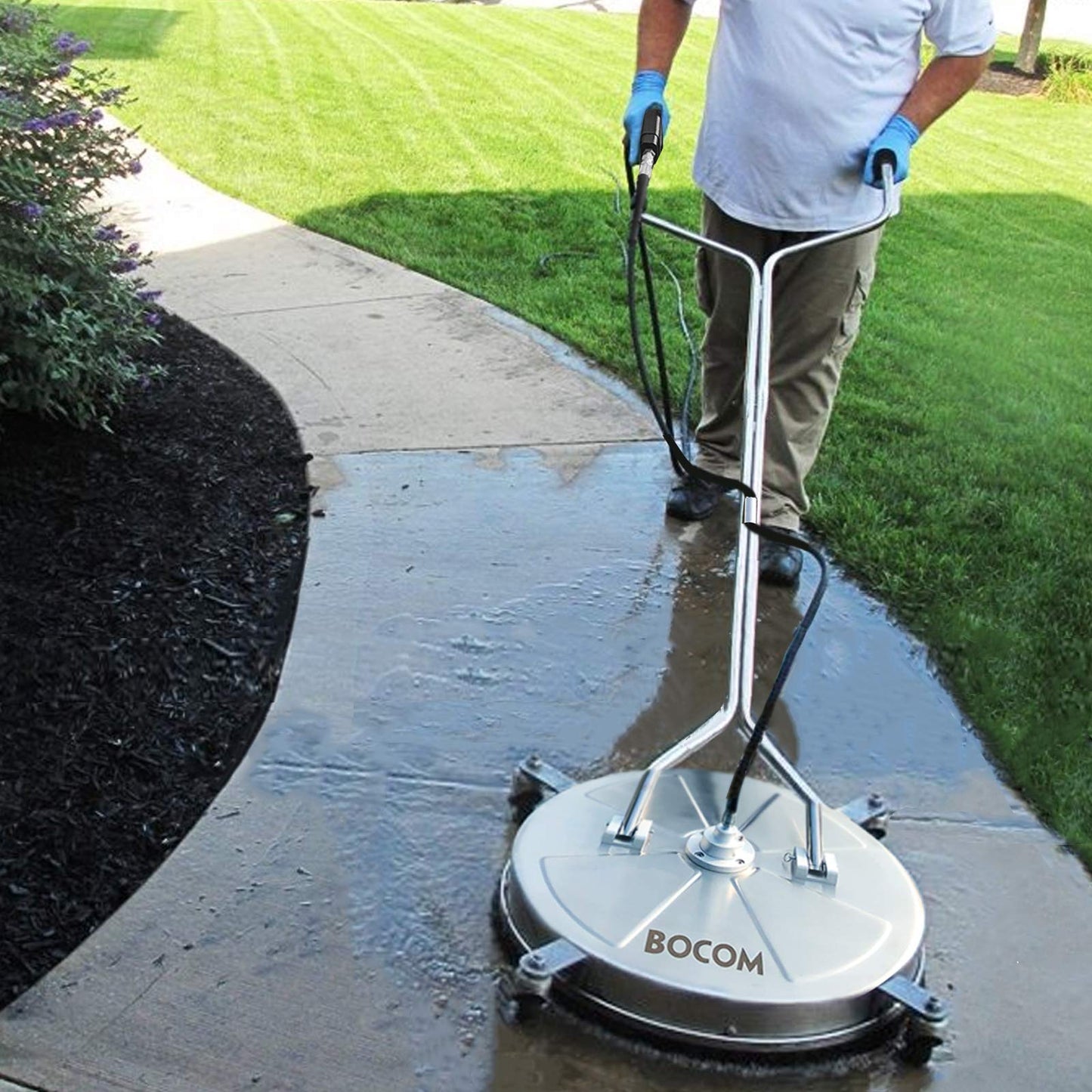 BOCOM 24 Inch Pressure Washer Surface Cleaner Dual Handle Commercial Power Washer Accessory & Parts Concrete Floor Scrubber Attachment with Wheels for Cleaning Driveways, Sidewalks, Patios, 4000 PSI