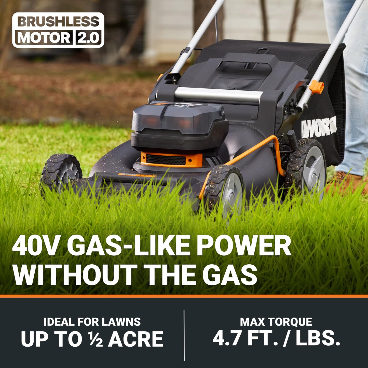 WORX Nitro Cordless Lawn Mower, 21" Electric Mower for 1/2 Acre, Brushless Push Lawn Mower with 7-Position Height Adjustment, 2 × 5.0 Ah Batteries & Charger Included, WG752