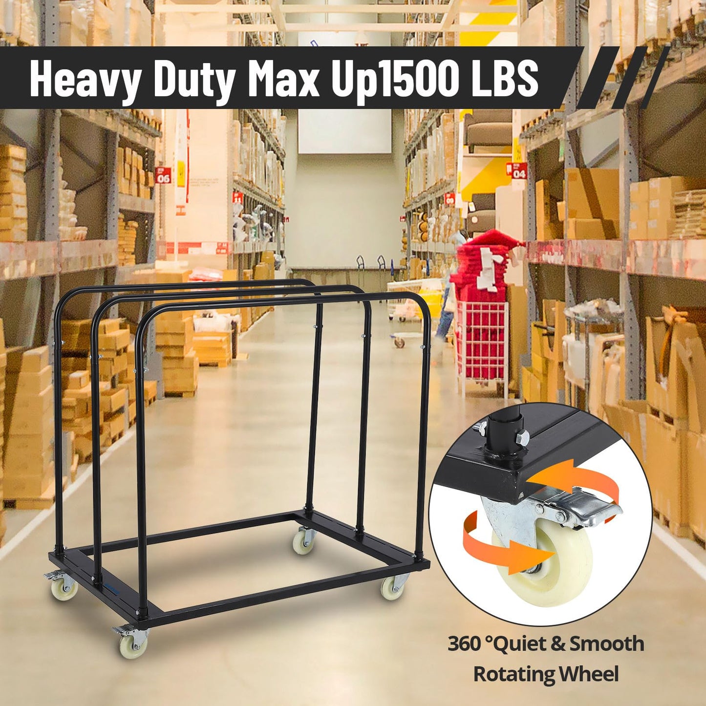 Garvee Heavy Duty Folding Table Cart - 1800 lbs Capacity Table Dolly - 5" Swivel PU Wheels - Holds 10 Tables - Utility Panel & Material Handling Trolley for Warehouse, Event, Garage
