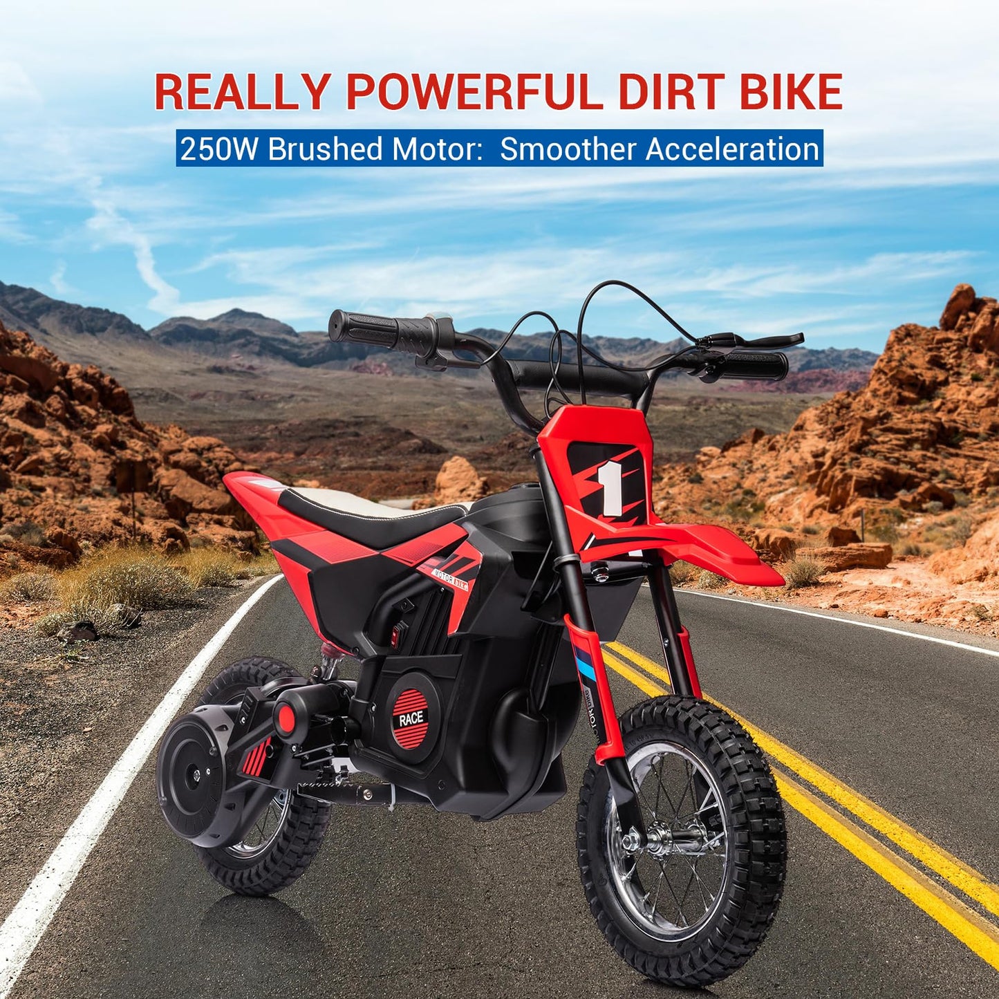 24V Electric Dirt Bike for Kids - 13.6MPH Fast Speed Motorcycle for Kids with 250w Motor and Air-Filled Tires