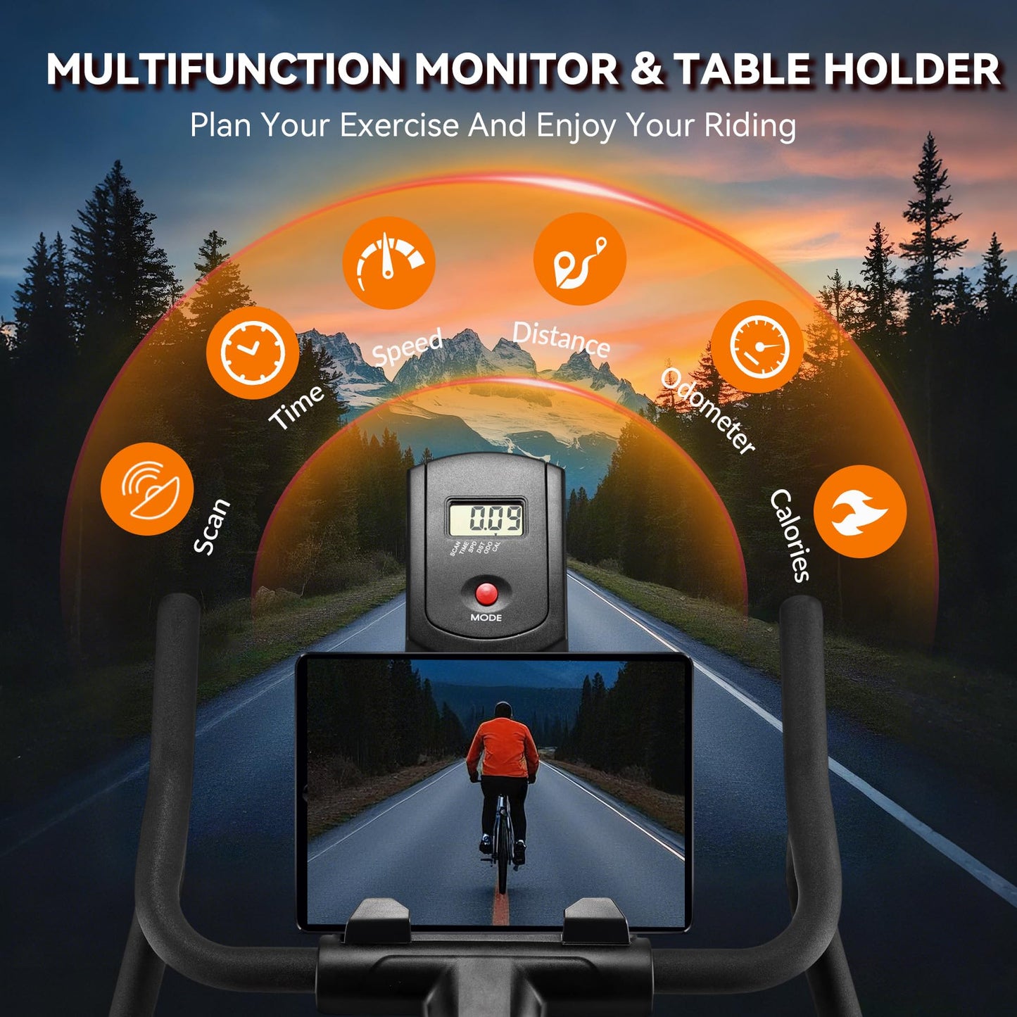 Exercise Bike, Wenoker Stationary Bike for Home, App Supported Indoor Bike with Adjustable Seat and Multi-grips Handlebar, Transport Wheels and Fitness Courses for Weight Loss