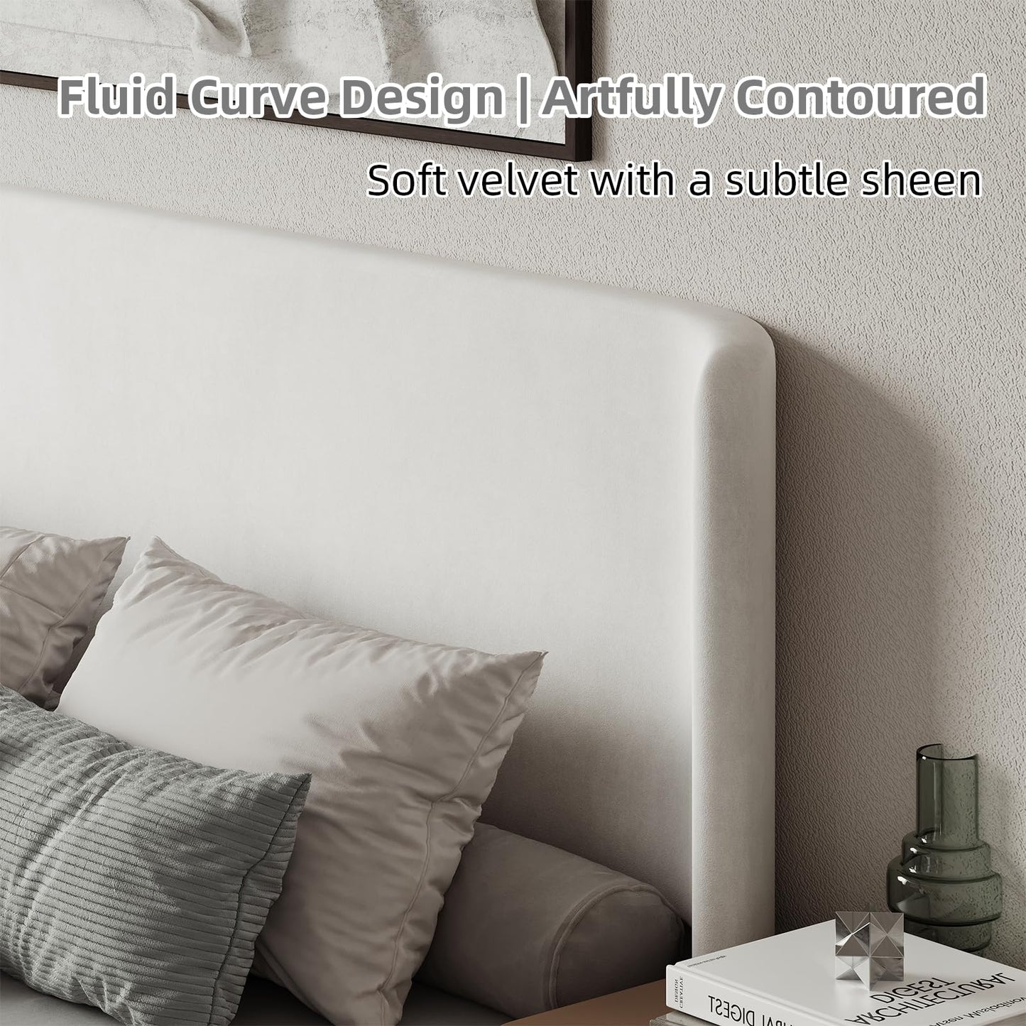 BarnFurin Full Size Bed Frame with Wingback Headboard, Velvet Upholstered Platform Bed with Headboard and Footboard, Quiet & Stable Support, Easy Assembly, No Box Spring Needed, White
