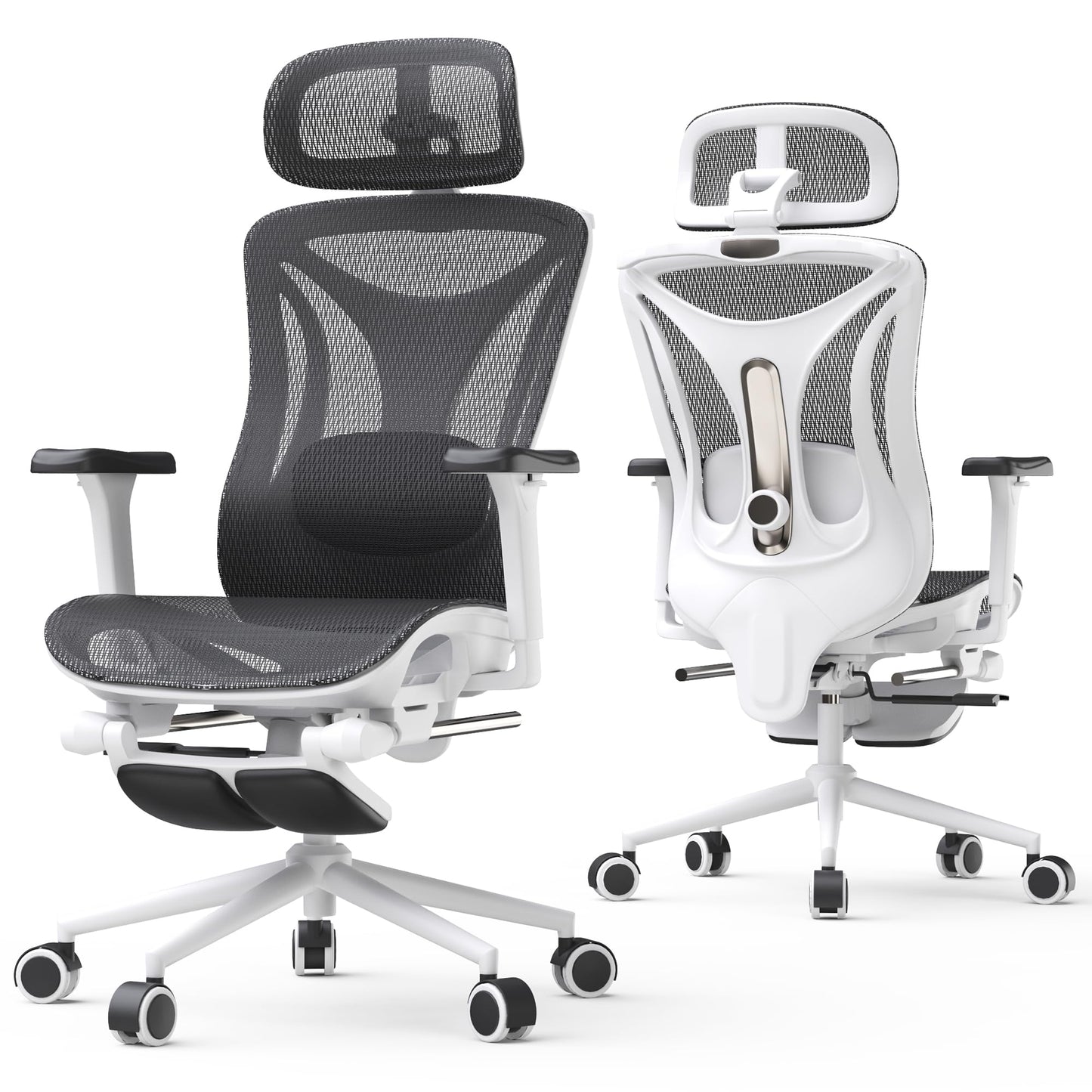 CYKOV Ergonomic Office Chair with Footrest - Adjustable Lumbar Support & Headrest, 90-160° Reclining Mesh Back Computer Chair - Home Office/Gaming, 350lbs Capacity (W-Black, Mesh)