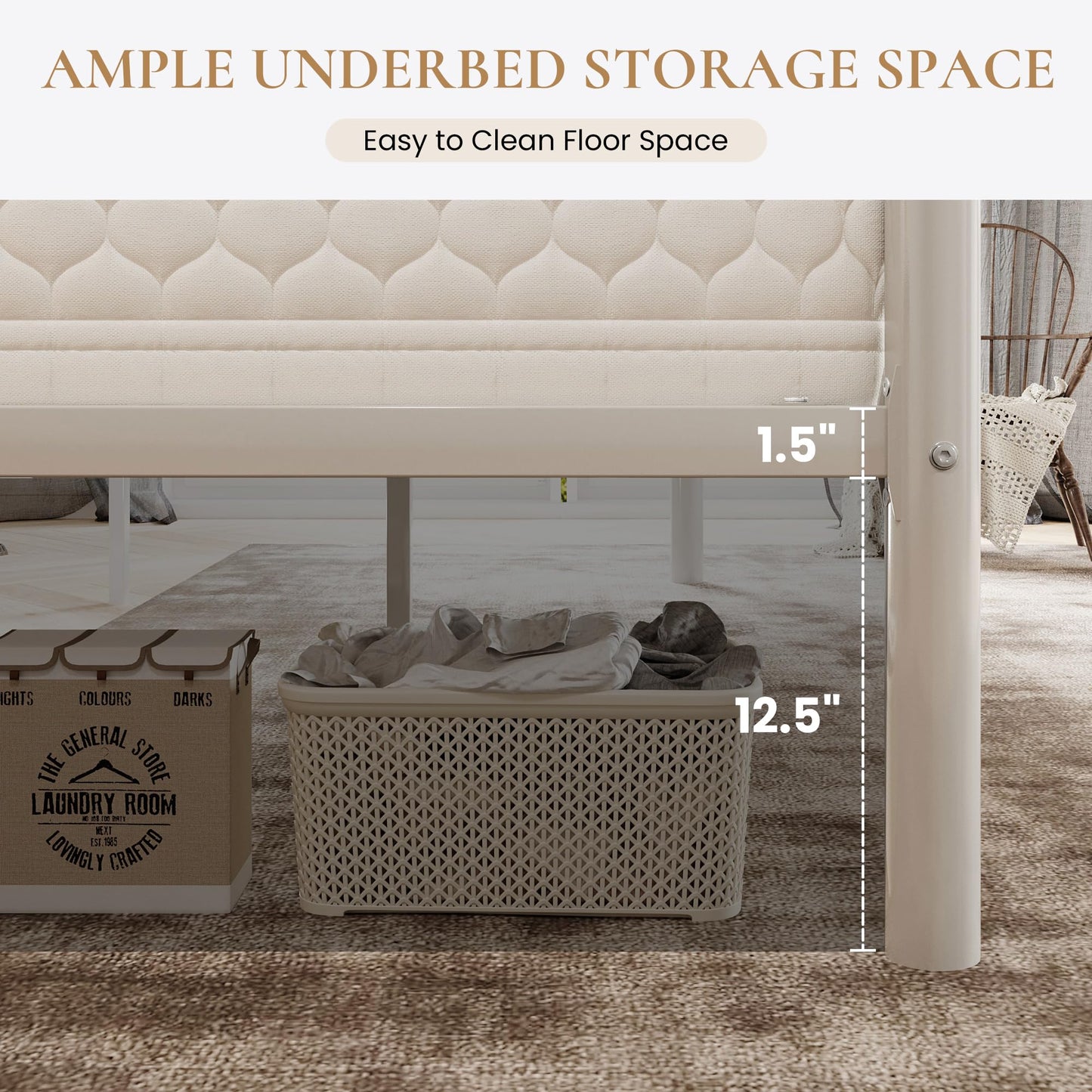 SHA CERLIN King Size Metal Platform Bed Frame with Modern Headboard and Footboard, Under Bed Storage Space, Noise Free, No Box Spring Needed,White,14 Inch