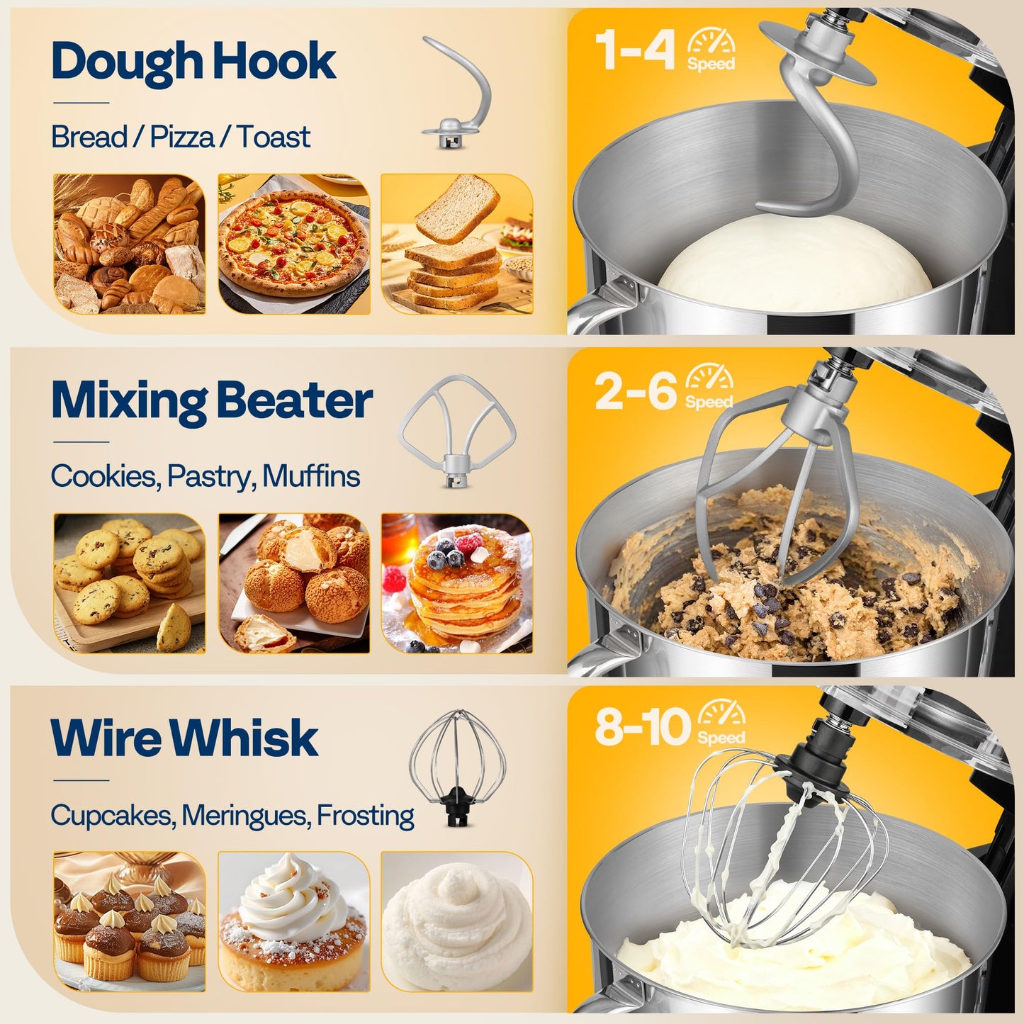 VIVOHOME Stand Mixer, 660W 10 Speed 6 Quart Tilt-Head Kitchen Electric Food Mixer with Beater, Dough Hook, Wire Whip and Egg Separator, Black
