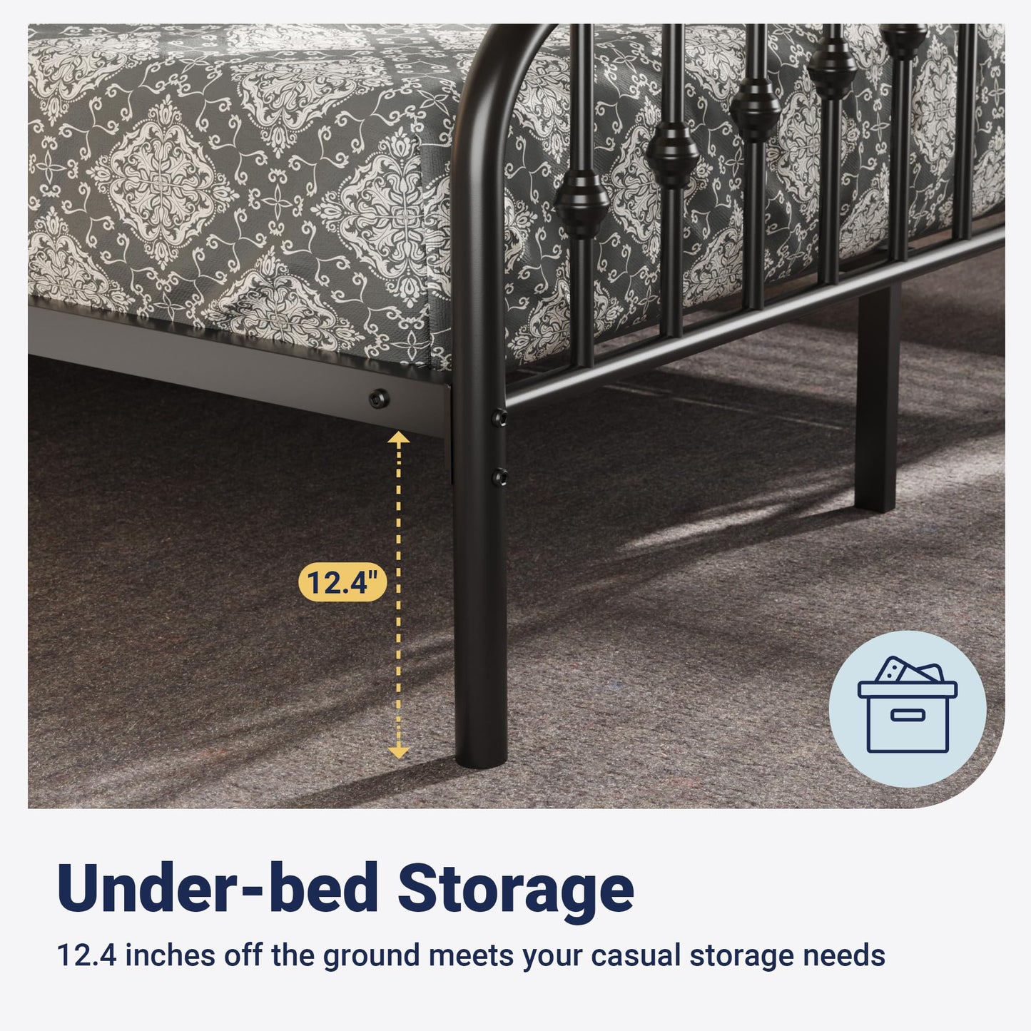 Allewie Queen Size Platform Metal Bed Frame with Chic Headboard and Footboard, Modern Design with Storage Space, Easy Assembly, Black