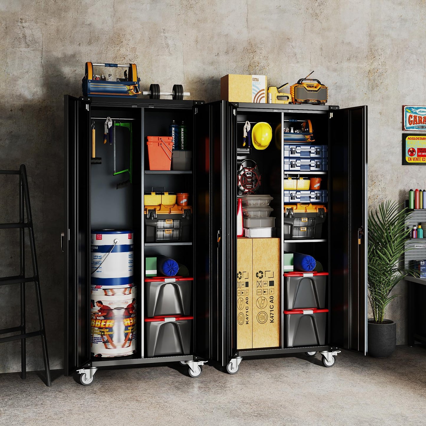 DUMOS 72" Metal Garage Storage Cabinet with Wheels, Tall Rolling Steel Tool Organizer with Adjustable Shelves and Locking Doors, Lockable File Cabinet for Garage, Home, Office, Warehouse, Black