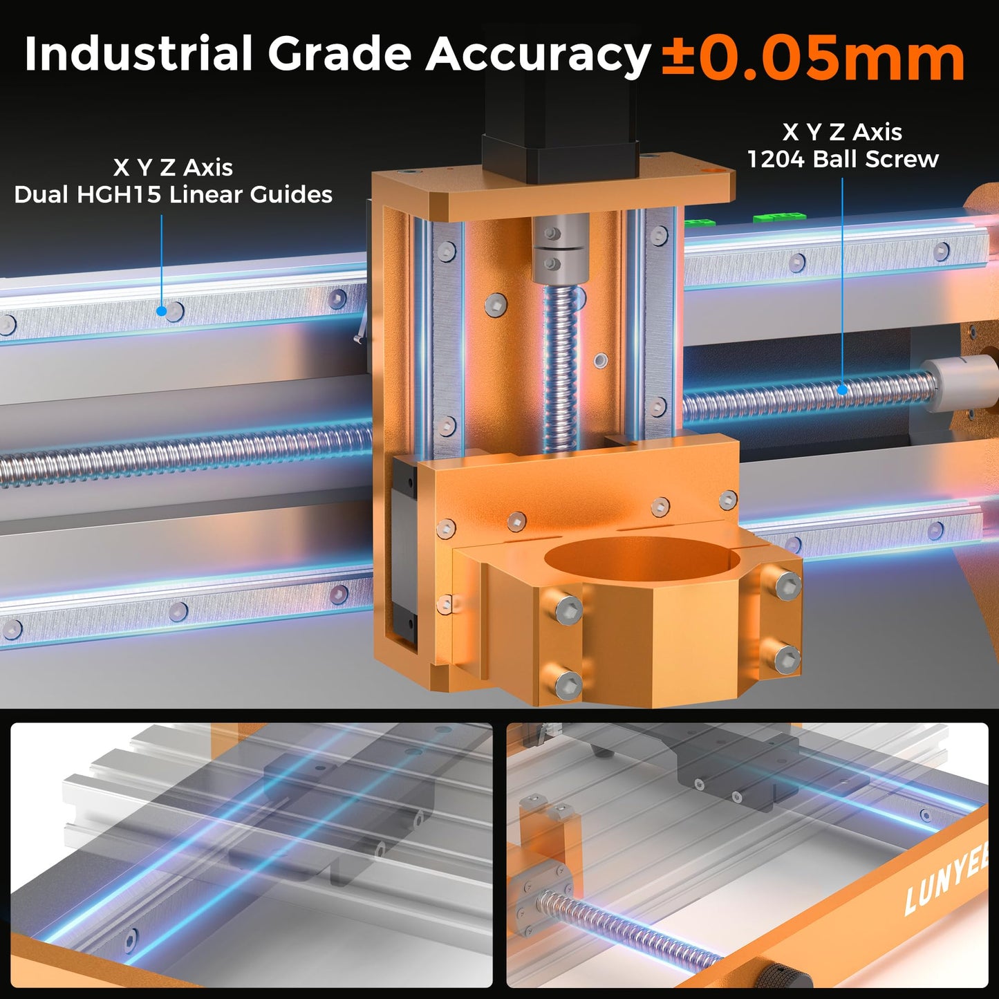 LUNYEE 3020 Nova CNC Router Machine, All-Metal XYZ Axis Linear Guides and Ball screw with 800W Trimmer Router, Suitable for Cutting Aluminum, Brass, Wood, Acrylic, MDF, and Plastics