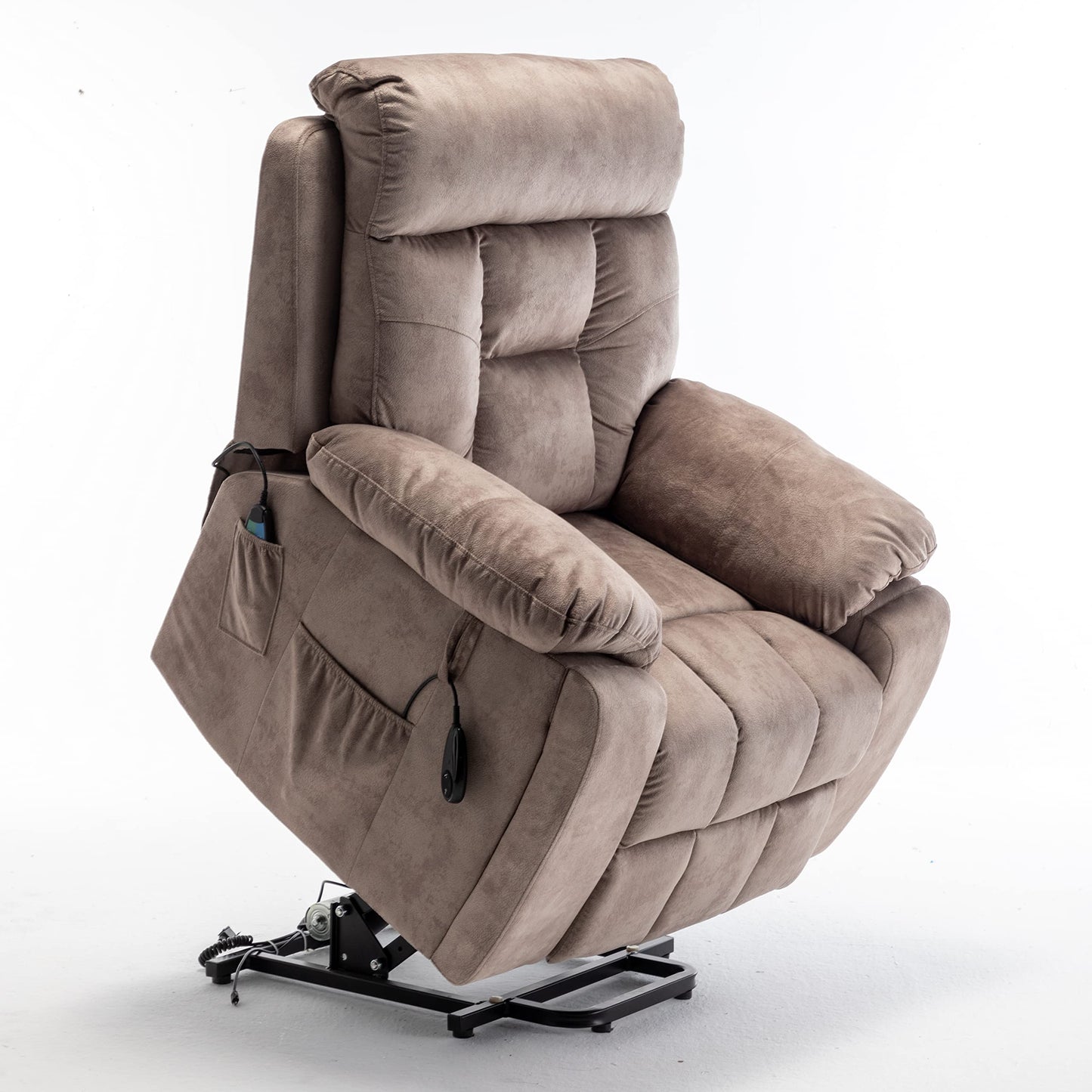 Acosure Electric Power Lift Relax Velvet Sofa Recliners Chair Living Room Furniture,German OKIN Motor,with/8-Point Vibration/5 Modes Massage/Lumbar Heating/Cup Holder,for Elderly,Light Tan, 40.94" D