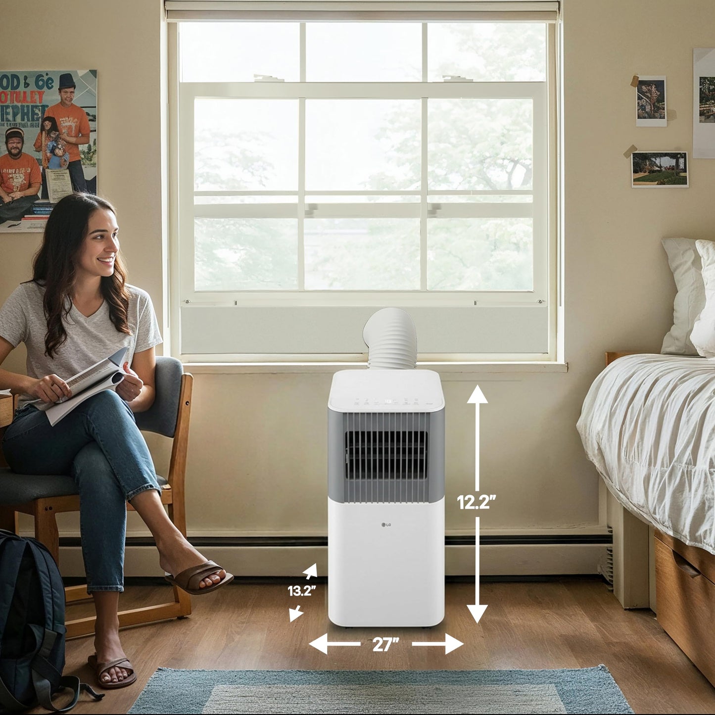 LG 5,000 BTU SACC (8,500 BTU ASHRAE) Portable Air Conditioner, 115V, Cools 150 Sq.Ft. (10' x 15' Room Size), Quiet Operation, LCD Remote Control, and Window Installation Kit, White & Gray