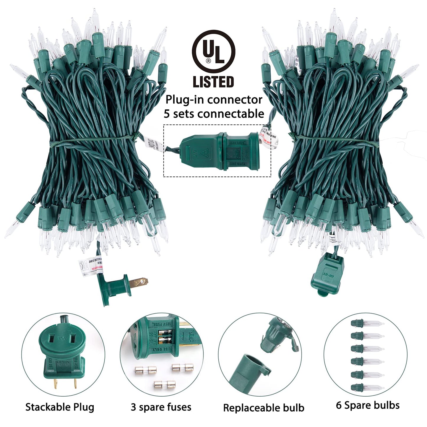 Minetom 100 Count Clear Christmas String Lights - 3 Pack 26.5 Feet Warm White for Indoor Outdoor Decorations
