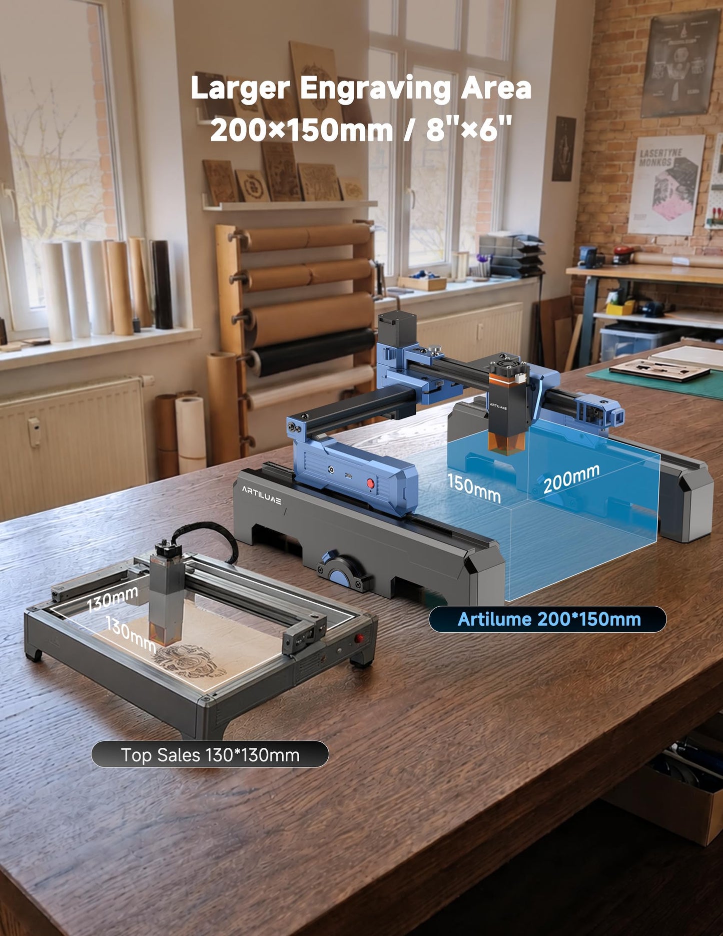Artilume Laser Engraver 7000mW with APP-Control Foldable and Portable Laser Engraver and Cutter Machine with Height Extension and Cover 200x150mm Larger Engraving Area for Wood Leather Acrylic (T1-P)