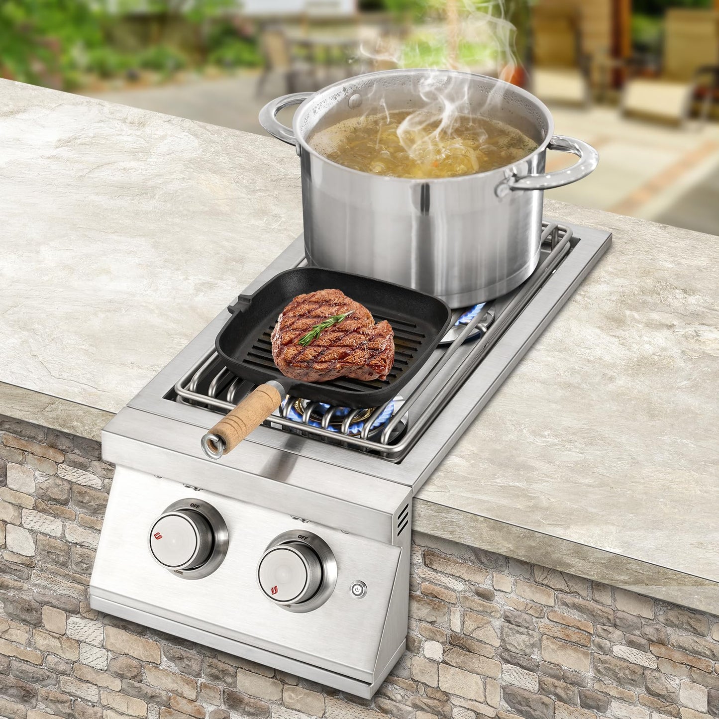 Hygrill Double Side Burner, Built In Double Grilling Side Burners for Outdoor Kitchen, Outdoor BBQ Grill Island, Natural Gas Version