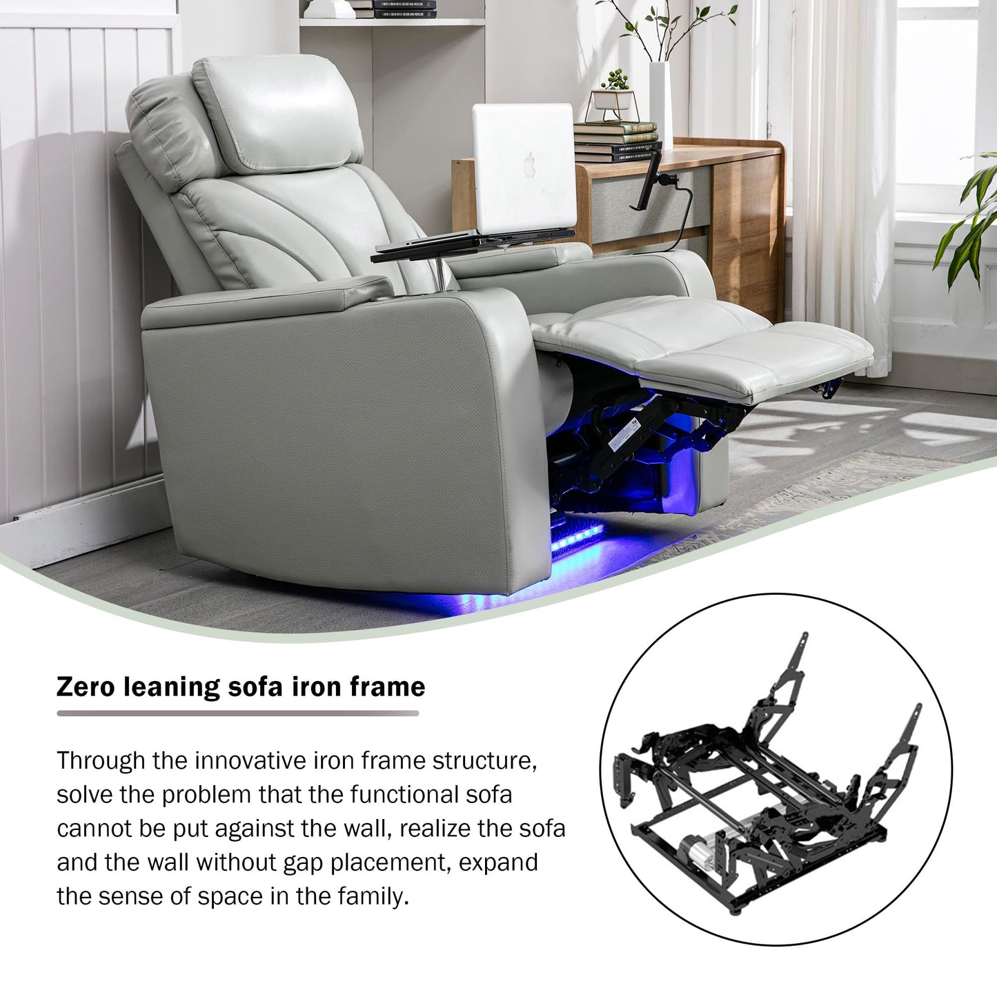 ERYE 34.5-Inch Multifunctional Power Reclining Chair Electric Recliner Armchair for Home Theater Office W/USB Ports, Storage Armrest, Cupholders, LED Light Strip & Rotating Table