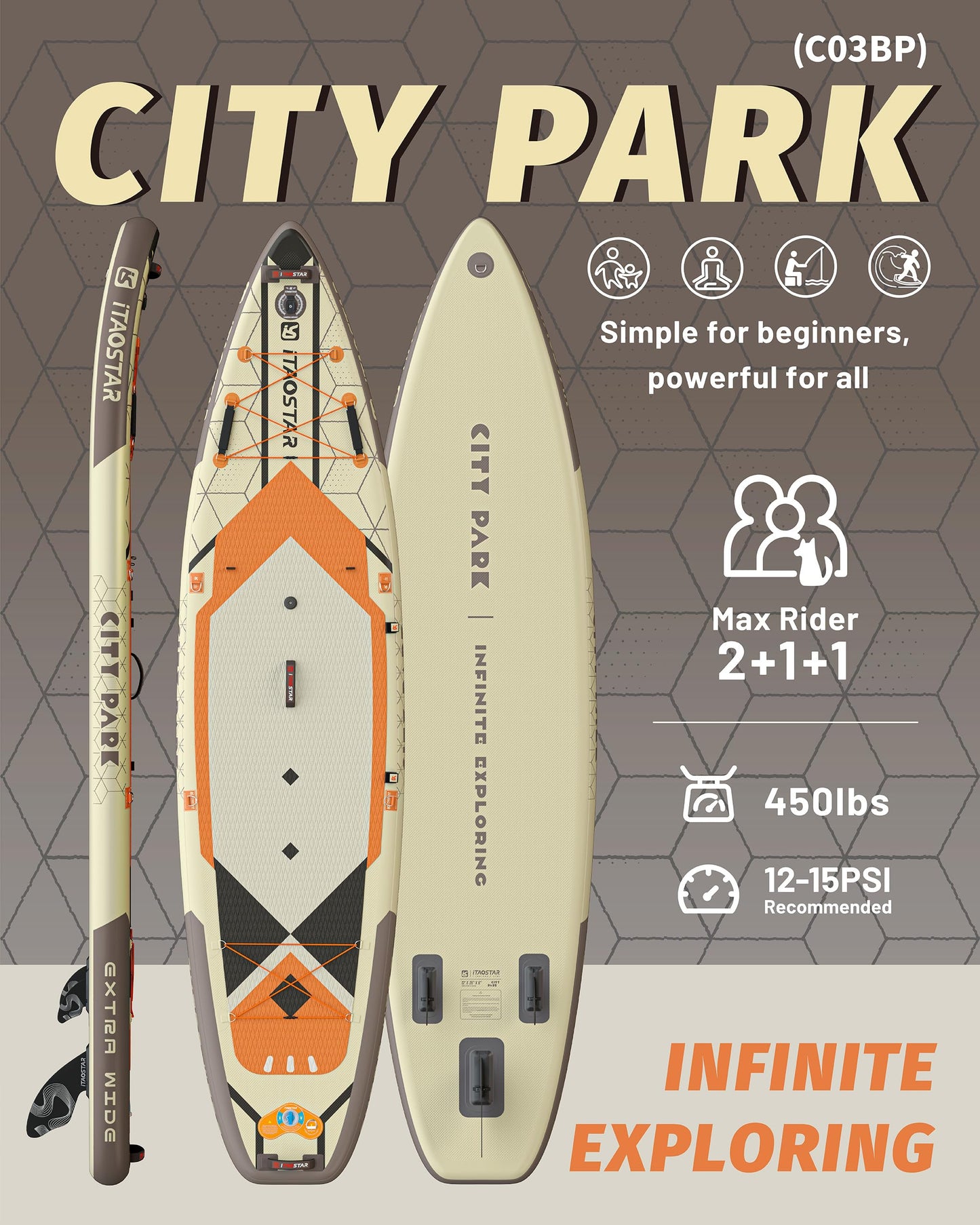 iTAOSTAR C03BP 35" Super Wide Paddle Board, More Fun Inflatable Paddle Board with 5 Fins，12 Foot Stand Up Paddle Board with Premium SUP Accessories for Youth of All Skill Levels