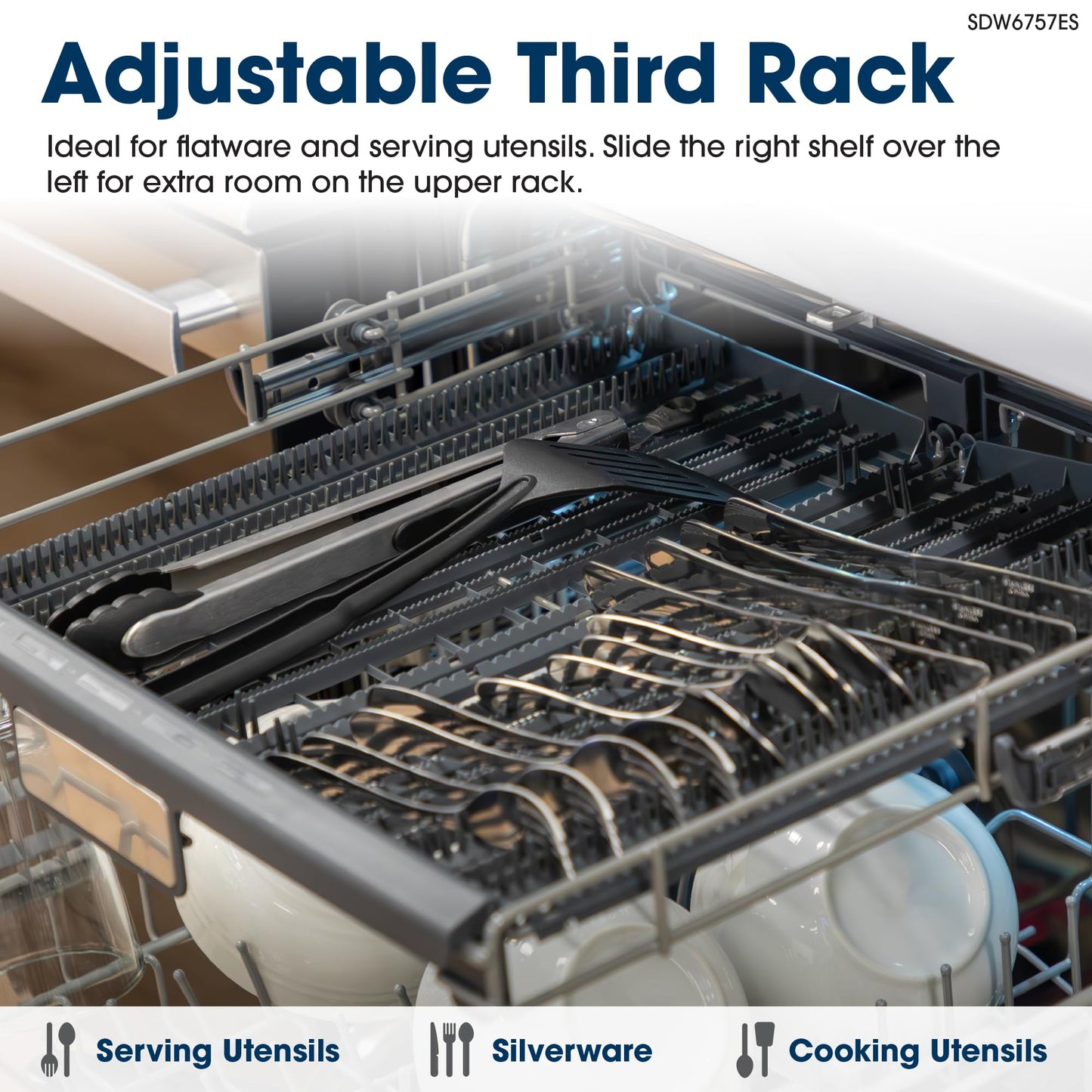 SHARP SDW6757ES Slide-In Dishwasher, Stainless Steel Finish, 24" Wide, Soil Sensors, Premium White LED Interior Lighting, Smooth Glide Rails, Heated Dry Option, Responsive Wash Cycles, Power Wash Zone