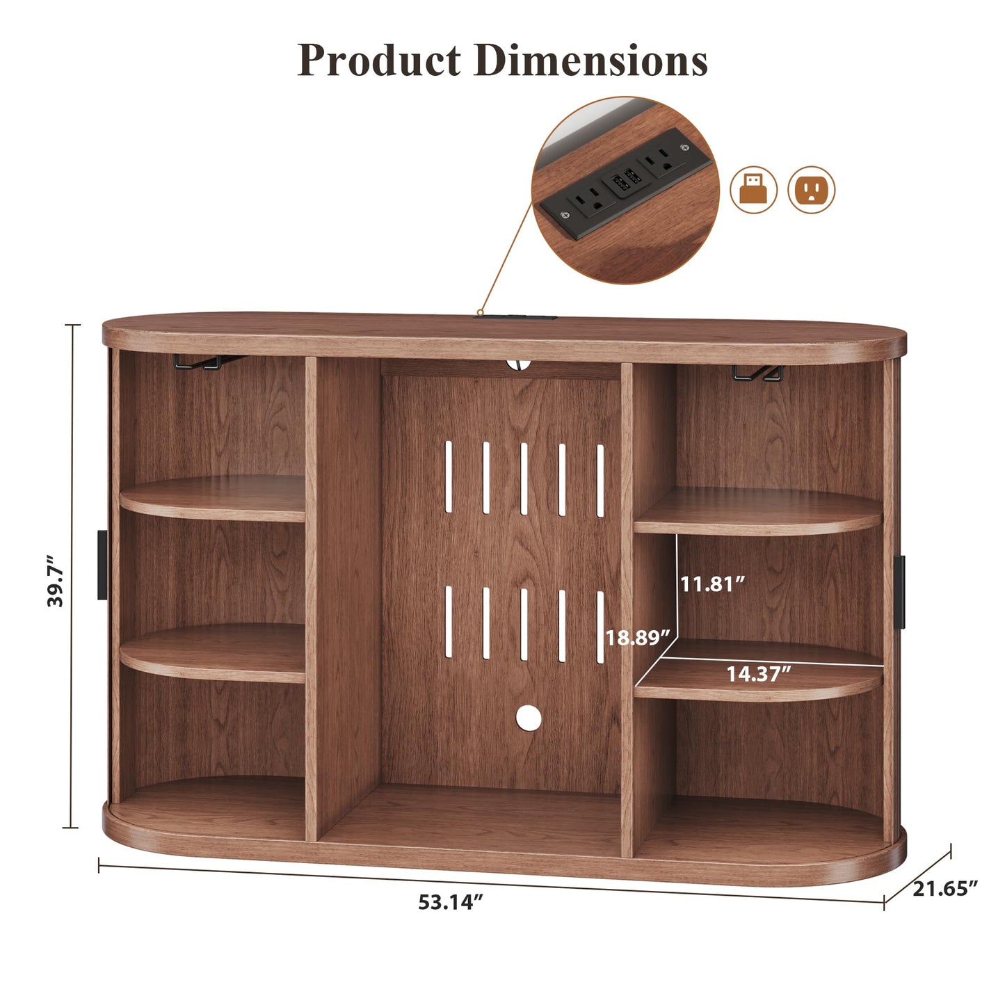 Jocoevol 53" Fluted Coffee Bar Cabinet with Sliding Doors, Wine Bar Cabinet with Charging Station & Holder, Modern Liquor Whiskey Buffet Sideboard for Dining Room, Living Room, Kitchen（Walnut）