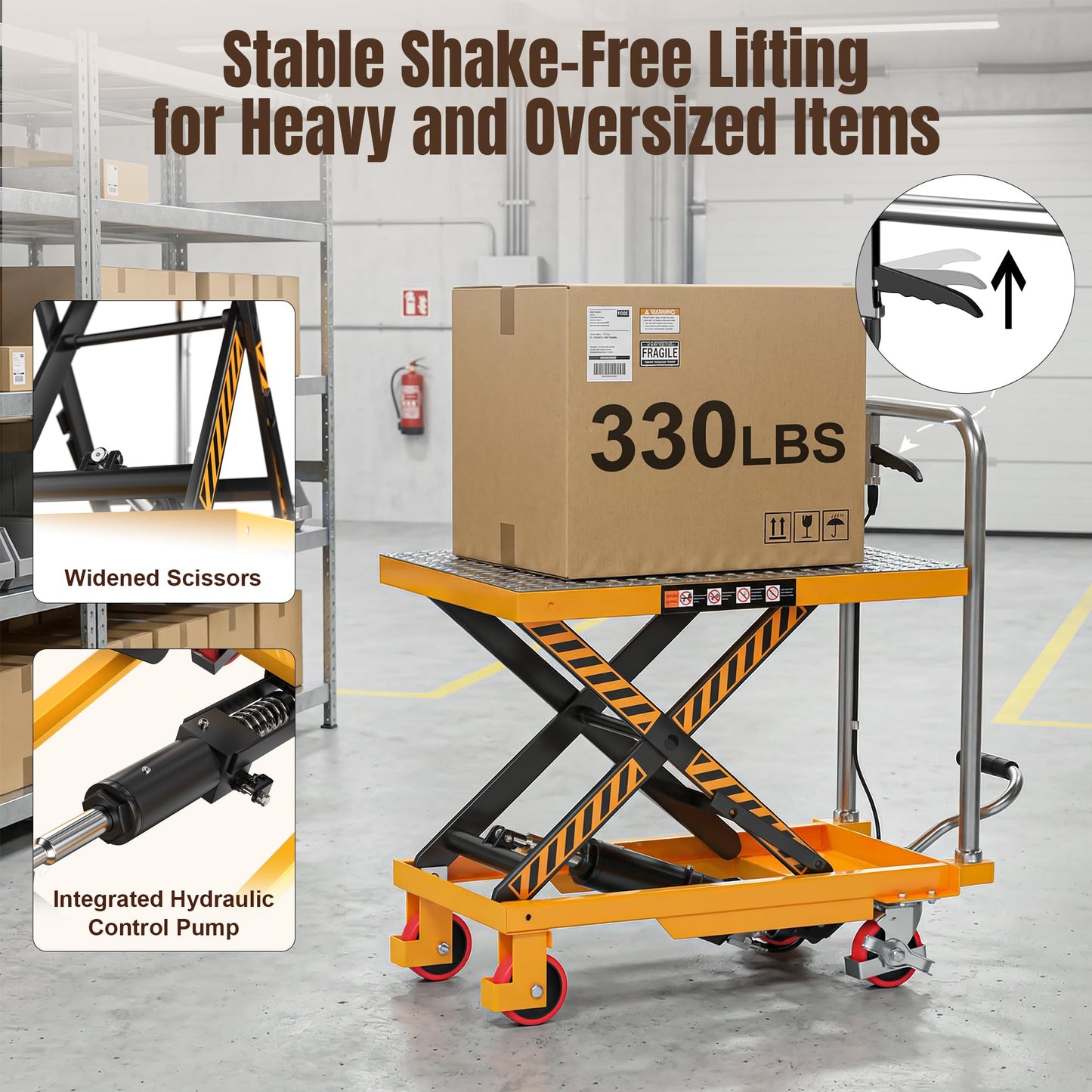 Tera Hydraulic Lift Table Cart: 330lbs Single Scissor 8.3"-28.5" Lift Range