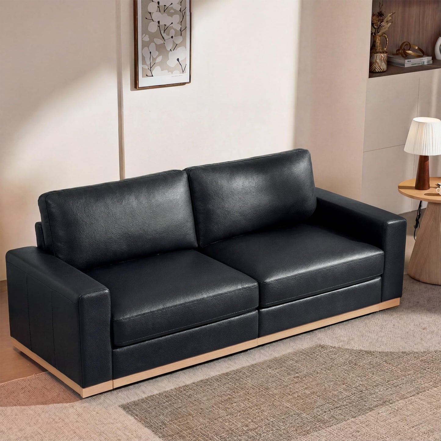 WEUP 86" Modern Single Sofa for Living Room,2 Seater Deep Seat Modular Sofa Couch,PU Leather,Solid Wood Frame,Spring Cushions, Removable Covers,Tool-Free Assembly for Small Spaces,Black
