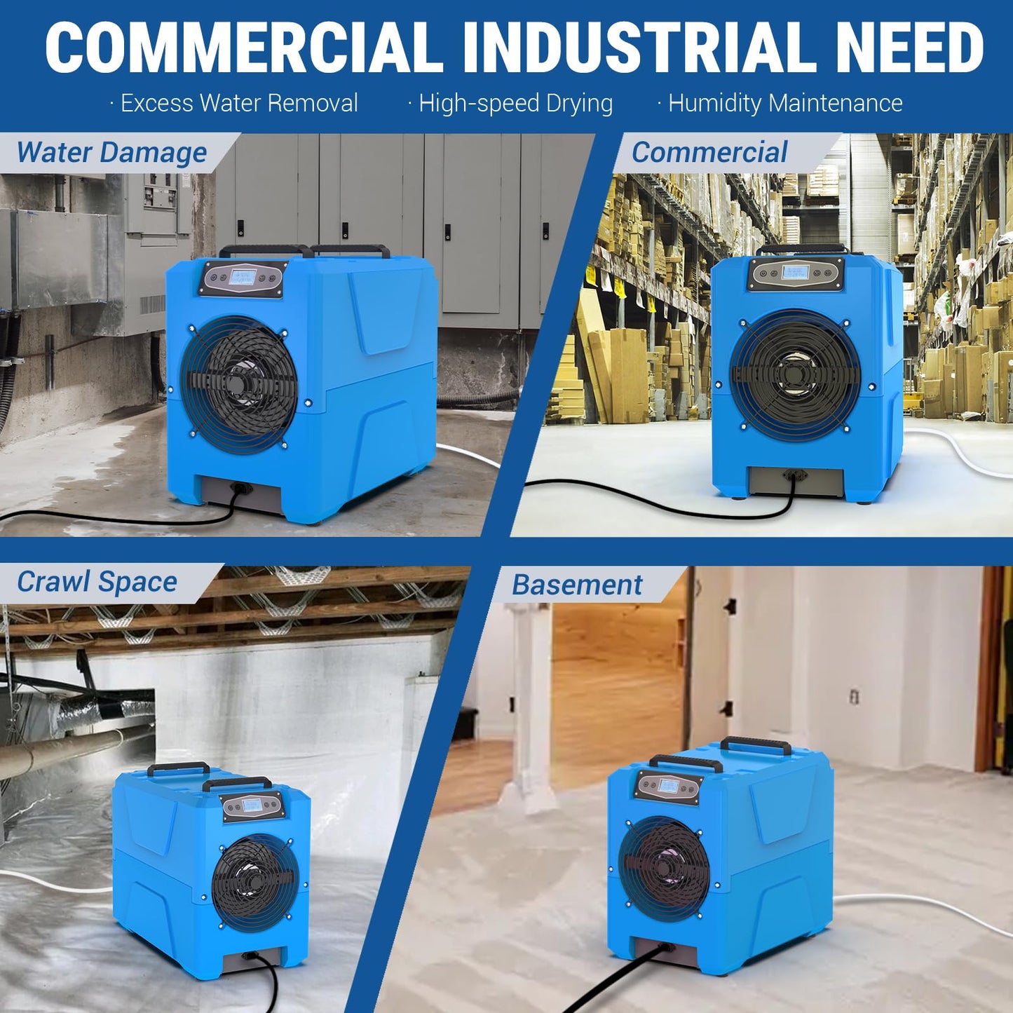 MOUNTO Commercial Dehumidifier, 150 Pint High-Capacity, Includes Pump Drain Hose for Water Damage Restoration, Ideal for Basements, Warehouses & Job Sites