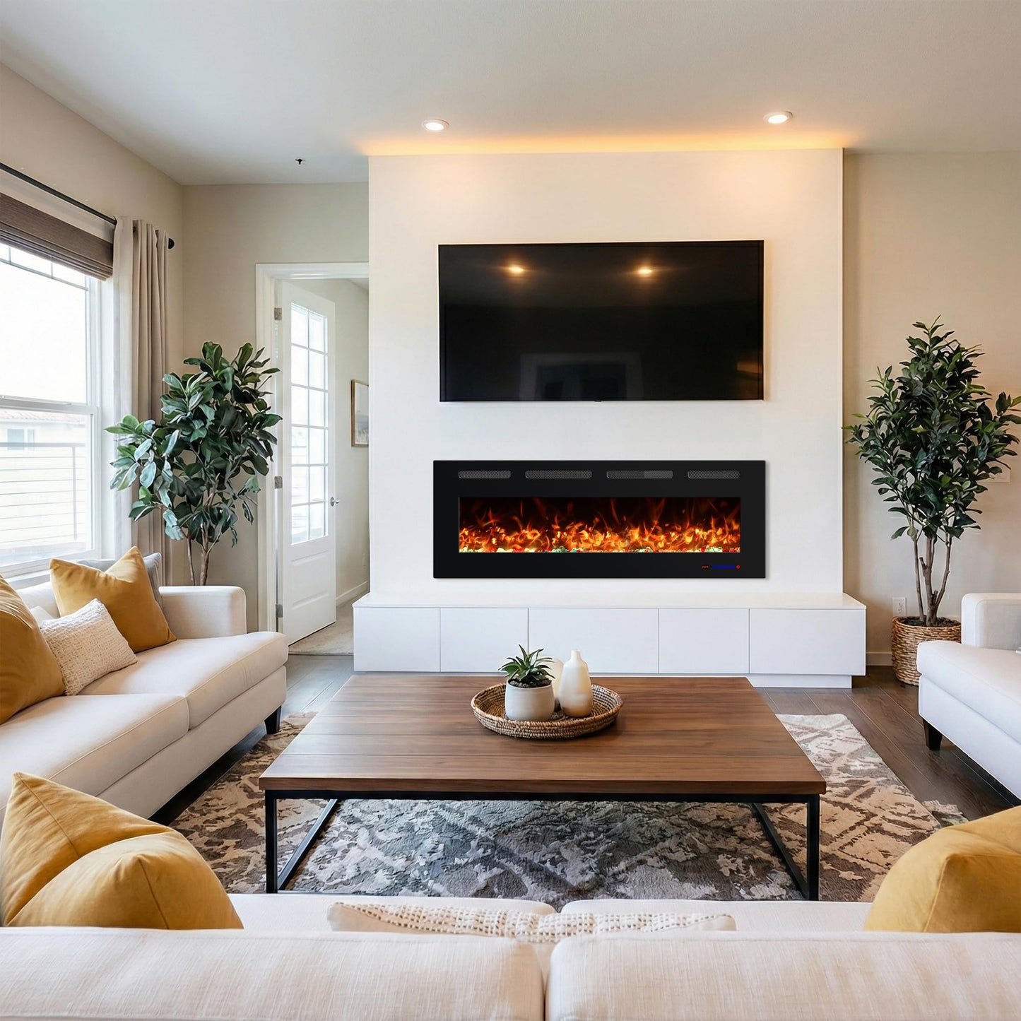 Oxhark Flame 72 Inches Electric Fireplace, Wall Mounted Fireplace Inserts Electric Heater, Flame Effects Like Real Flame, Low Noise, Timer & Thermostat Setting, 750W/1500W