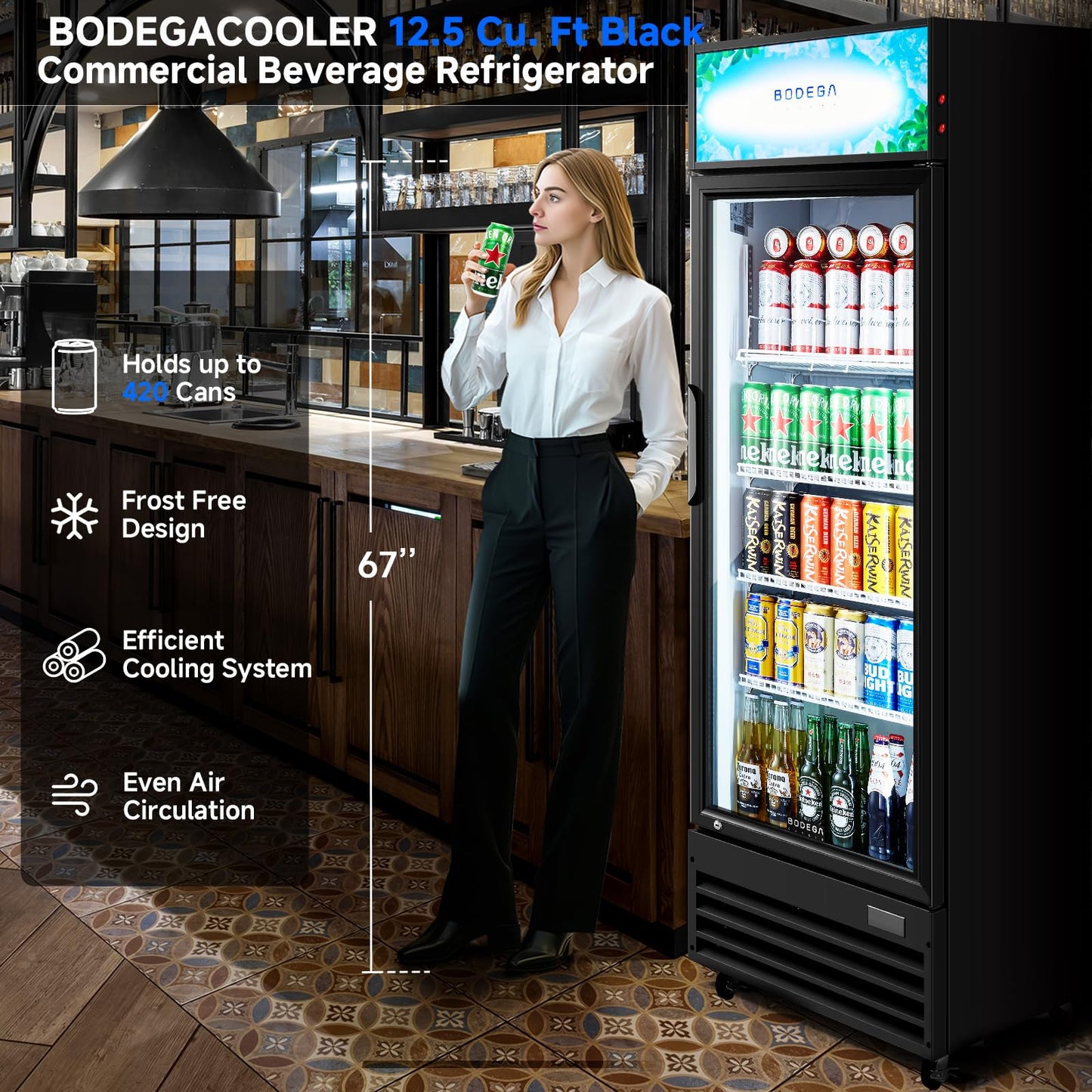 BODEGACOOLER Beverage Refrigerator, 12.5 Cu.Ft. Commercial Glass Door Display Fridge – Holds 420 Cans, Perfect for World Cup Watch Party & Summer BBQ, Drink Cooler for Home Bar, Patio, Garage,Man Cave