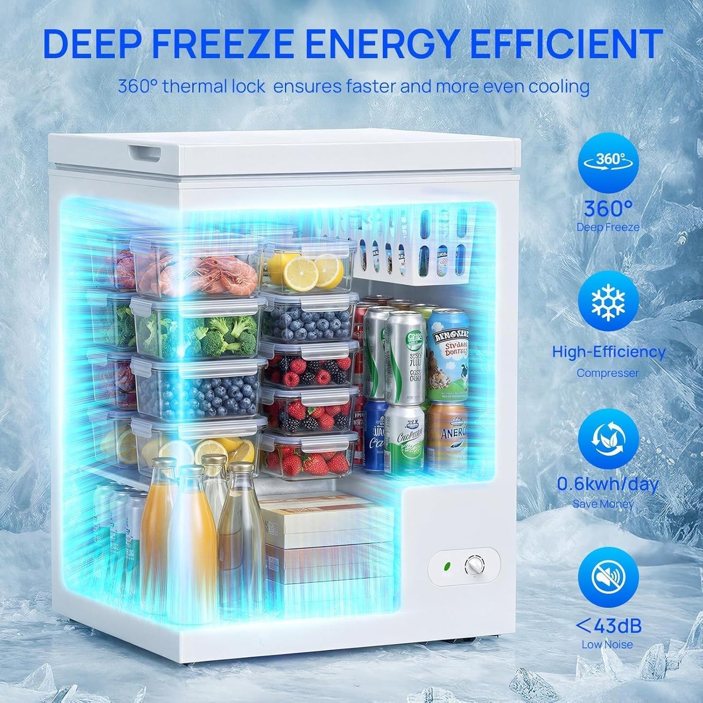 5.0 Cu Ft Chest Freezer with 3 Removable Baskets, Free-Standing Top Open Deep Freezer with 7 Adjustable Thermostat, Quiet Energy Saving Compact Freezer for Home/Apartment/Office/Garage/Dorm, White