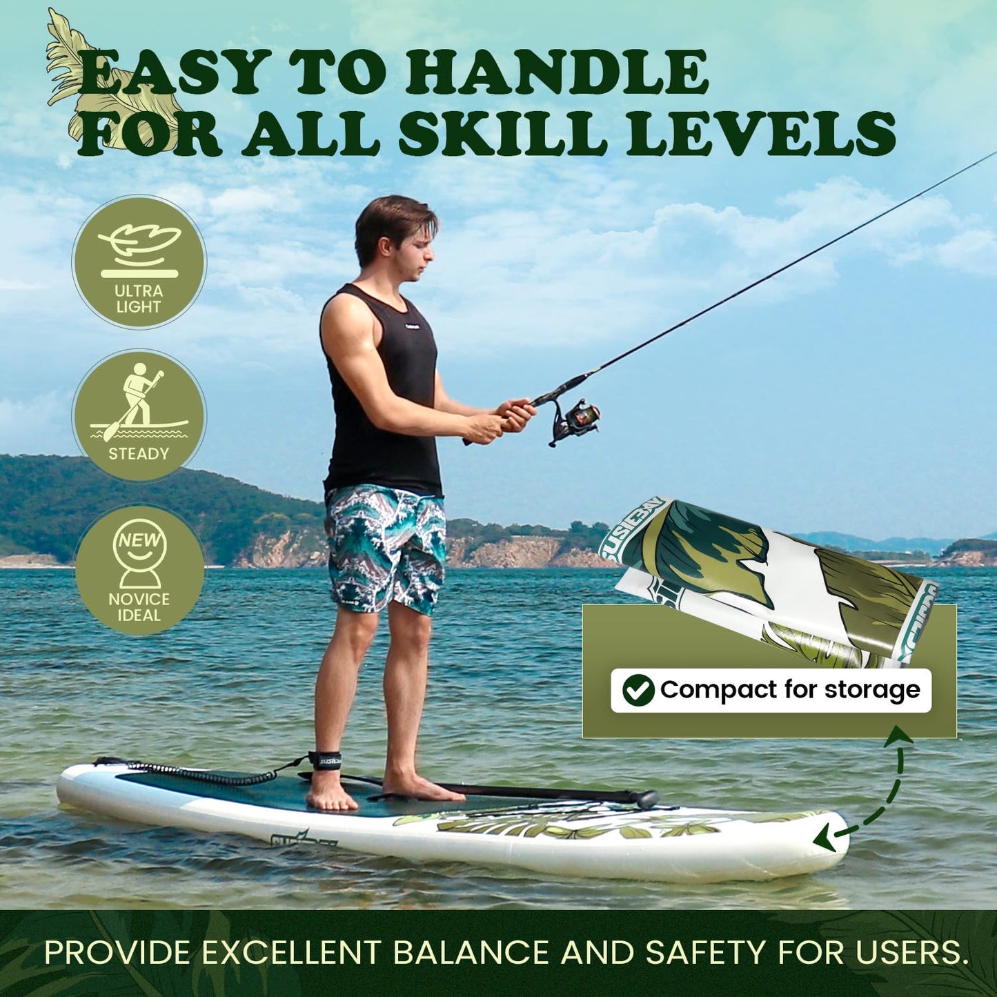 Susiebay Inflatable Stand Up Paddle Board, 11ft Paddle Board for Adults & Youth, Durable SUP Accessories with Non-Slip Deck, Dual Hand Pump,10L Dry Bag,108L Backpack