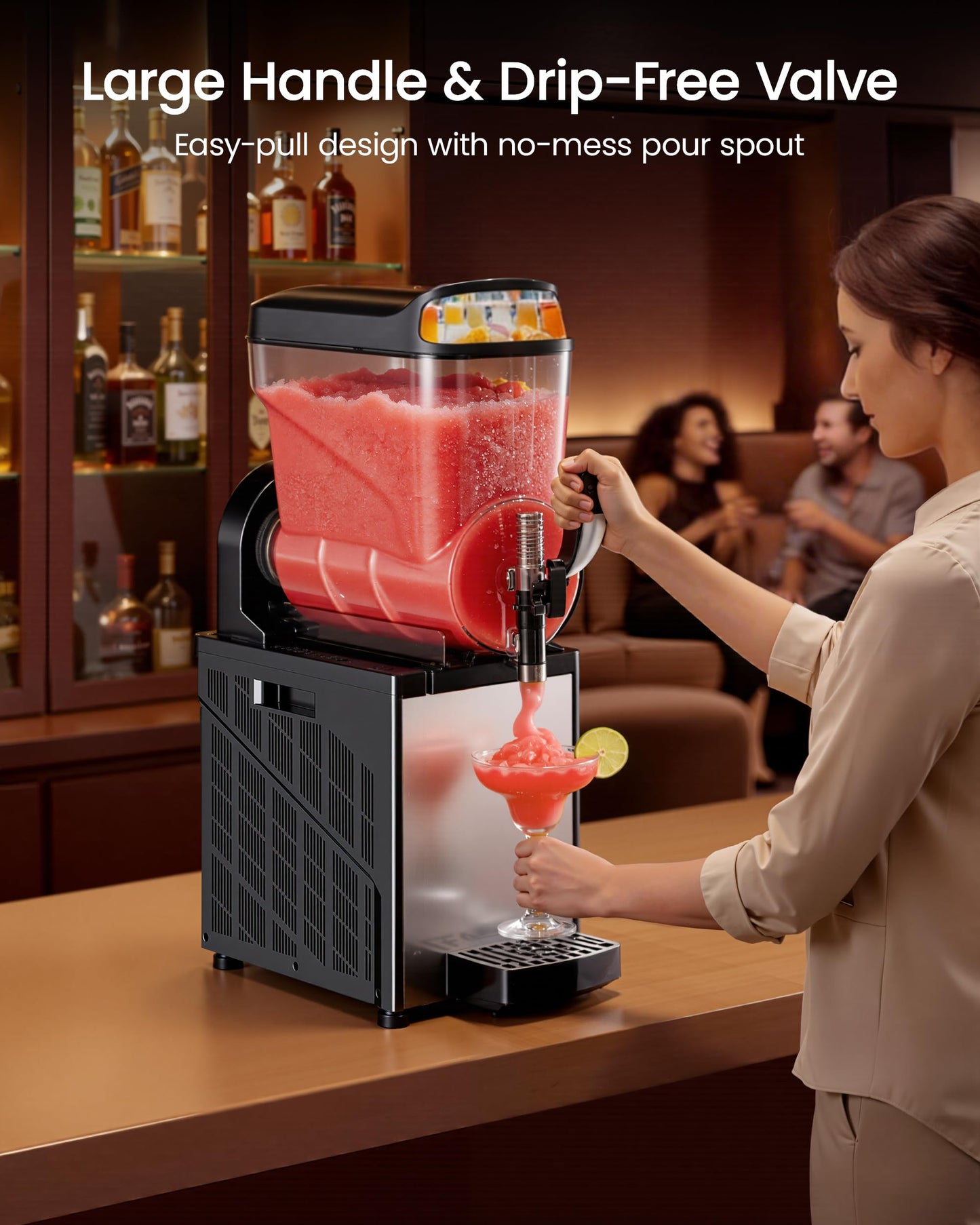 ICEVIVAL Commercial Slush Machine, 15L Single Tank Commercial Margarita Machine, No ice needed, 70 Cups Stainless Steel Frozen Drink Machine, Slushy Machine for Home Party Restaurants Cafe Bars