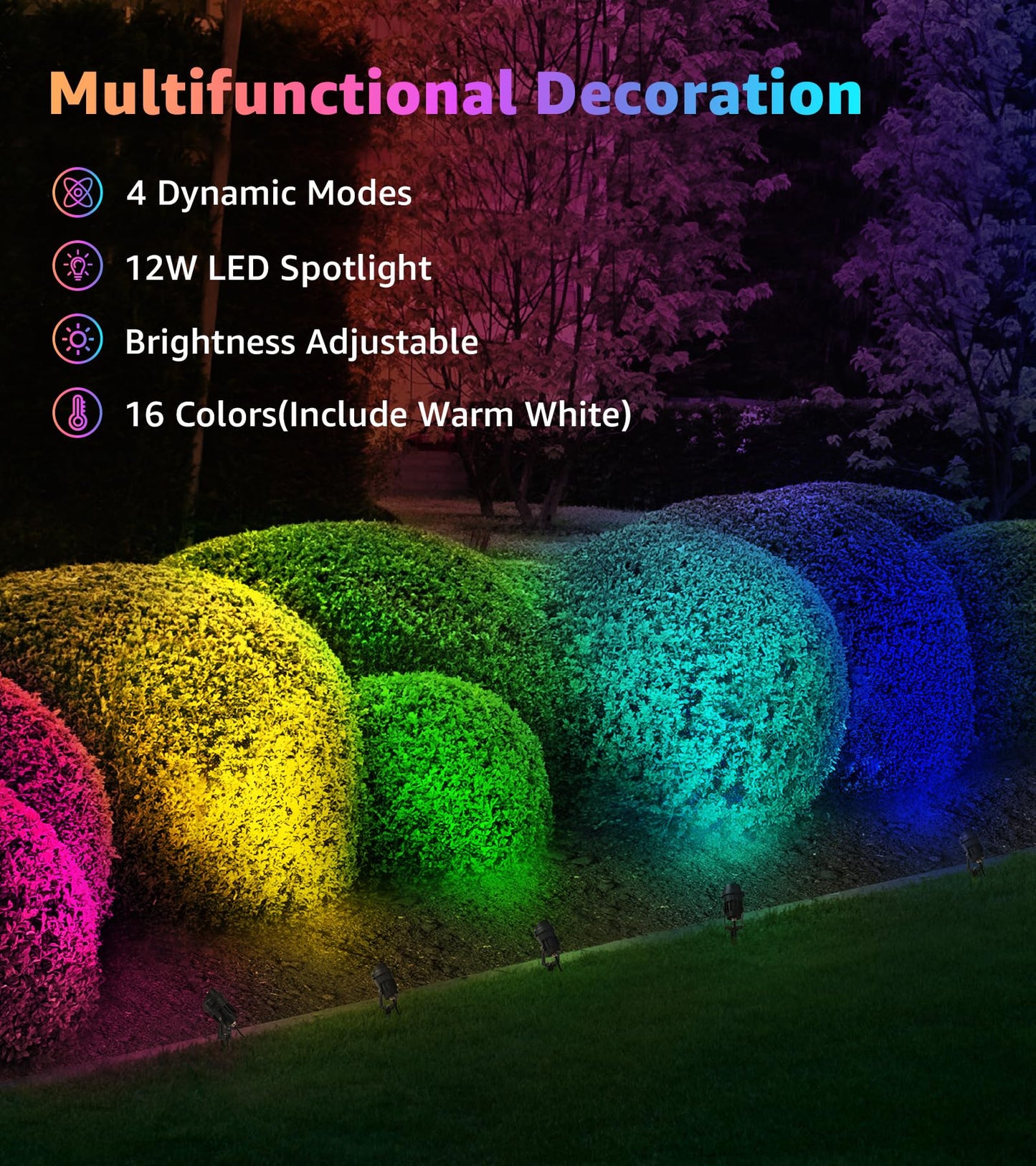 SUNVIE RGBW LED Landscape Spotlight, 12W Color Changing, Remote Control, Waterproof, 1 Pack, Multicolor, Model CHRS1201